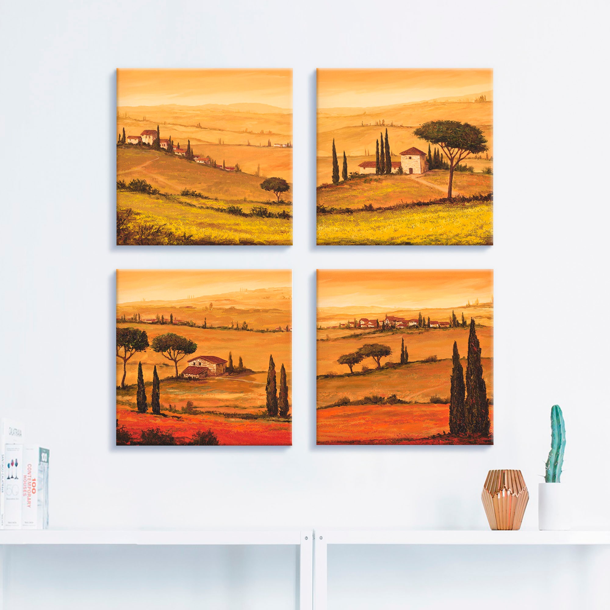 Artland Leinwandbild »Rapsfeld und  Mohnfeld Toskanalandschaft« Europa 4 Stk. tlg. 4er Set, verschiedene Grössen