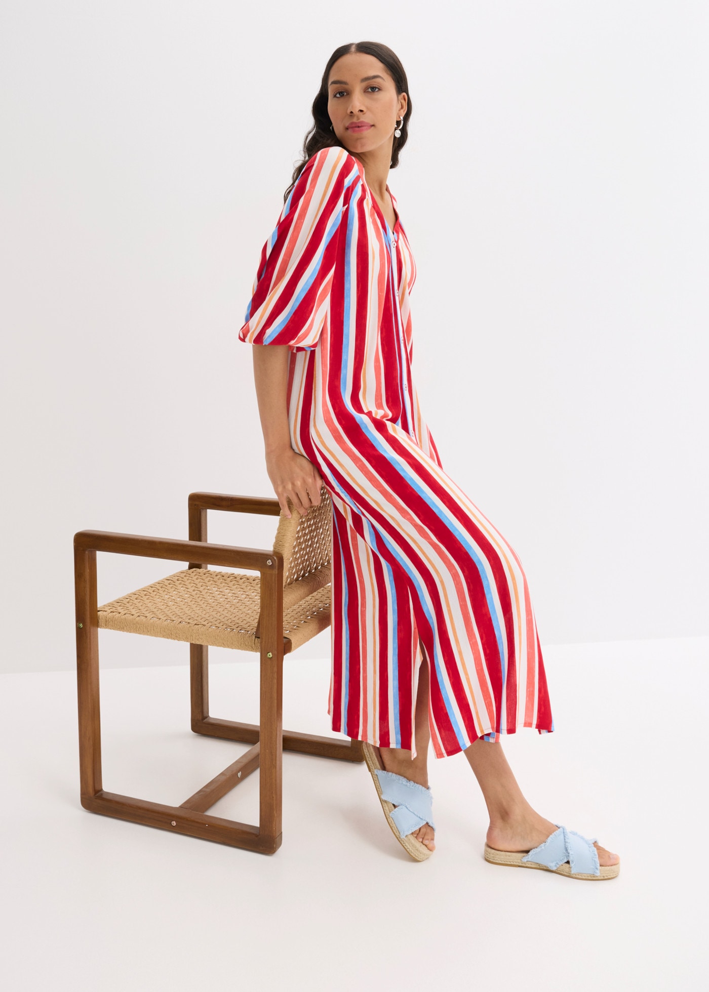 bonprix Tunikakleid aus Viskose, mit Knopfleiste, Loose Fit, gestreift