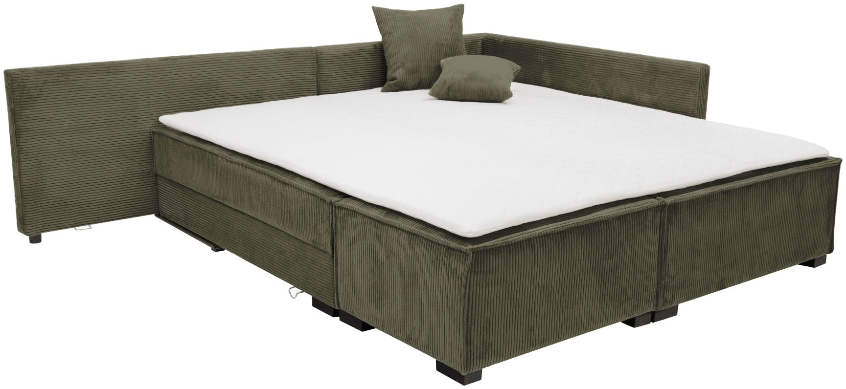 Home affaire »Night & Day L-Form, B: 316 cm mit Dauer-Schlaffunktion 180x200 cm« ensemble : canapé & tabouret, fonction lit, coffre de rangement & coussins, lit boxspring