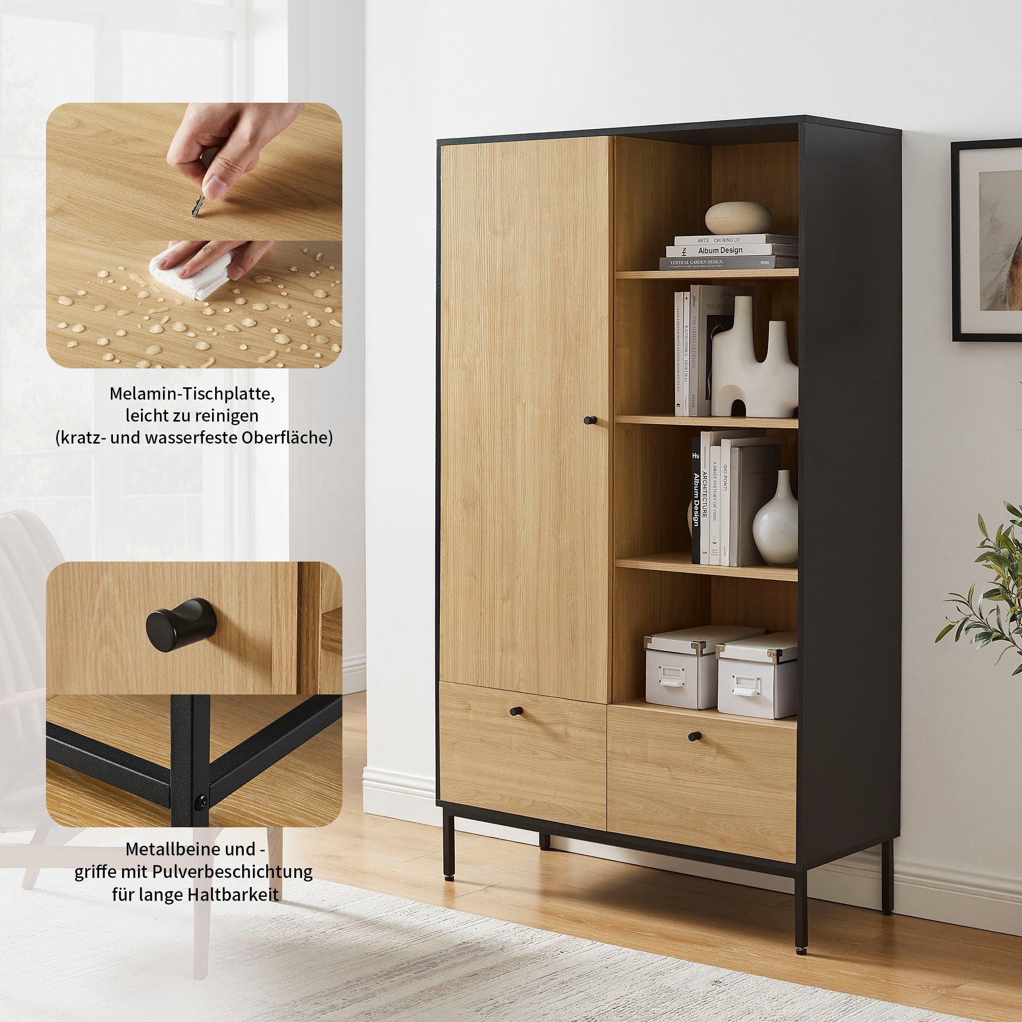 GOODproduct Highboard »Tayler« pflegeleichte Melaminoberfläche, Metallgestell, Breite 100 cm