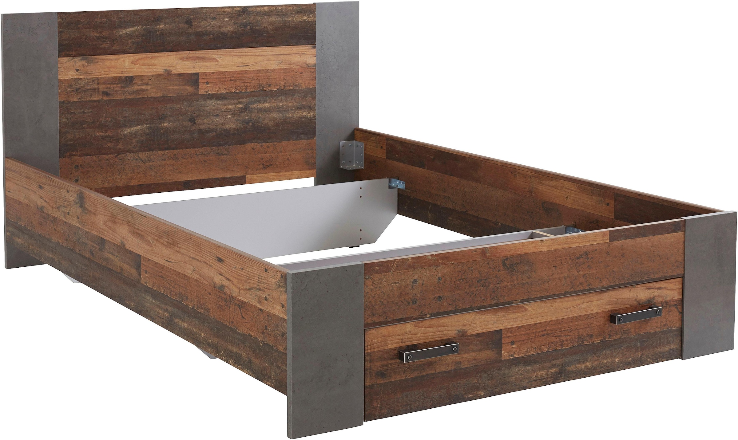 FORTE Lit »Clif, Jugendbett, Belastbarkeit 120 KG, Schubkasten optional« Surface de couchage 140x200 cm,  Design industriel