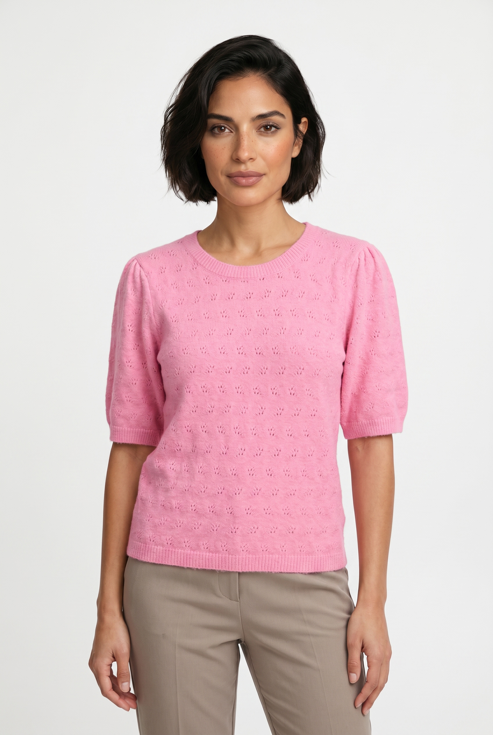 Vero Moda Kurzarmpullover »VMDOFFY STITCH 2/4 O-NECK PULLOVER NOOS« Materialmix, regular fit