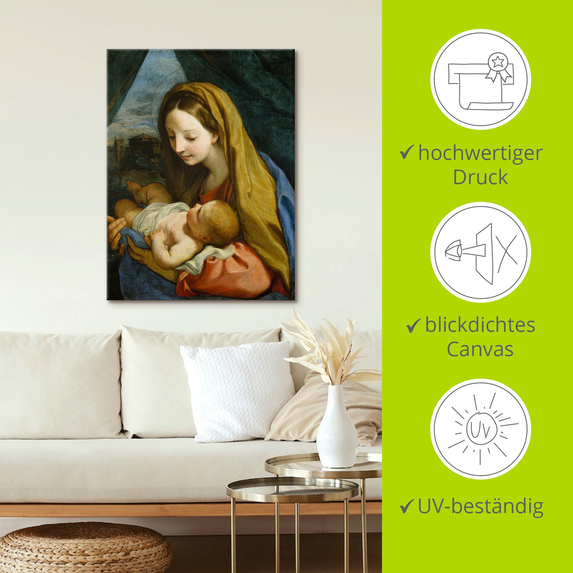 Artland Leinwandbild »Maria mit dem Kind. Um 1660« Religion 1 Stk. tlg. auf Keilrahmen gespannt