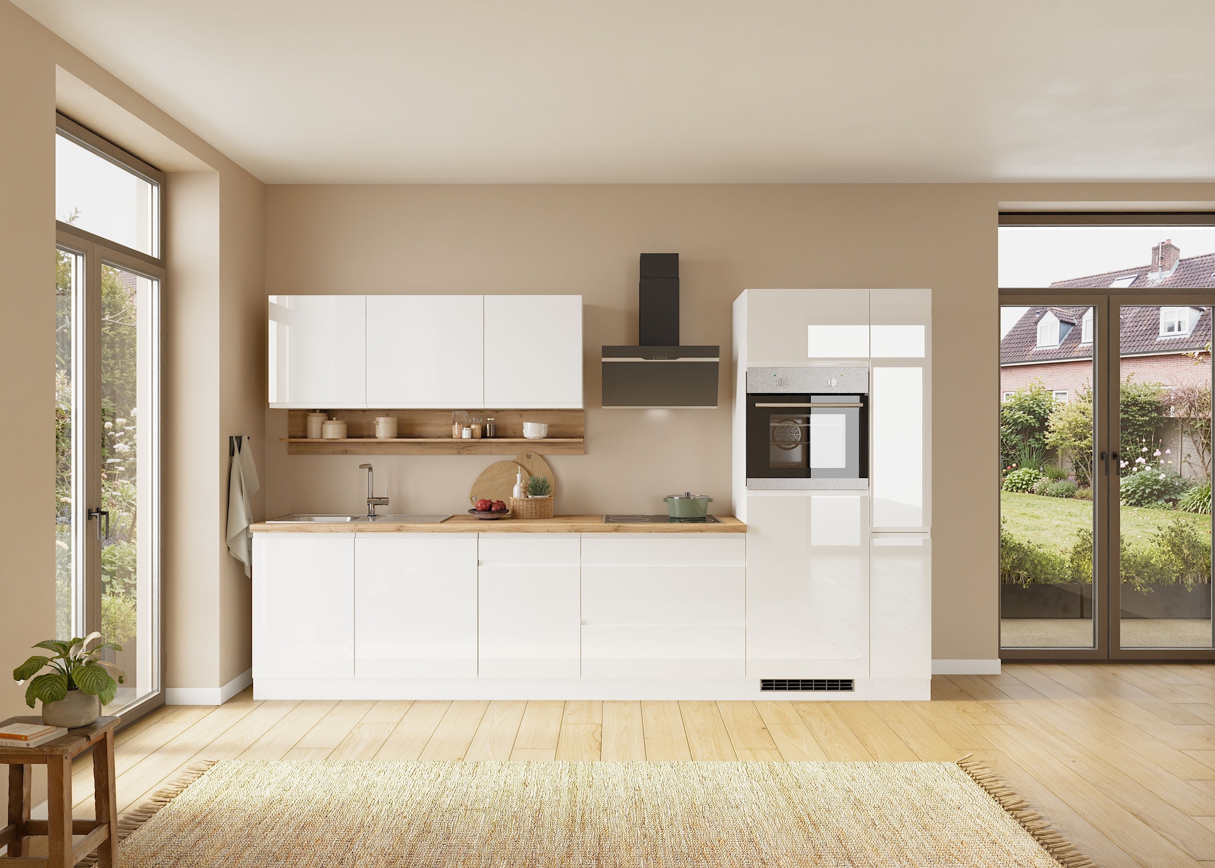 KOCHSTATION Kitchenette »KS-Virginia,neu in verbesserter Ausführung« plan de travail épaisseur 38 mm, rangement, fermeture douce,  largeur 330 cm, Soft-Close, sans appareils électriques