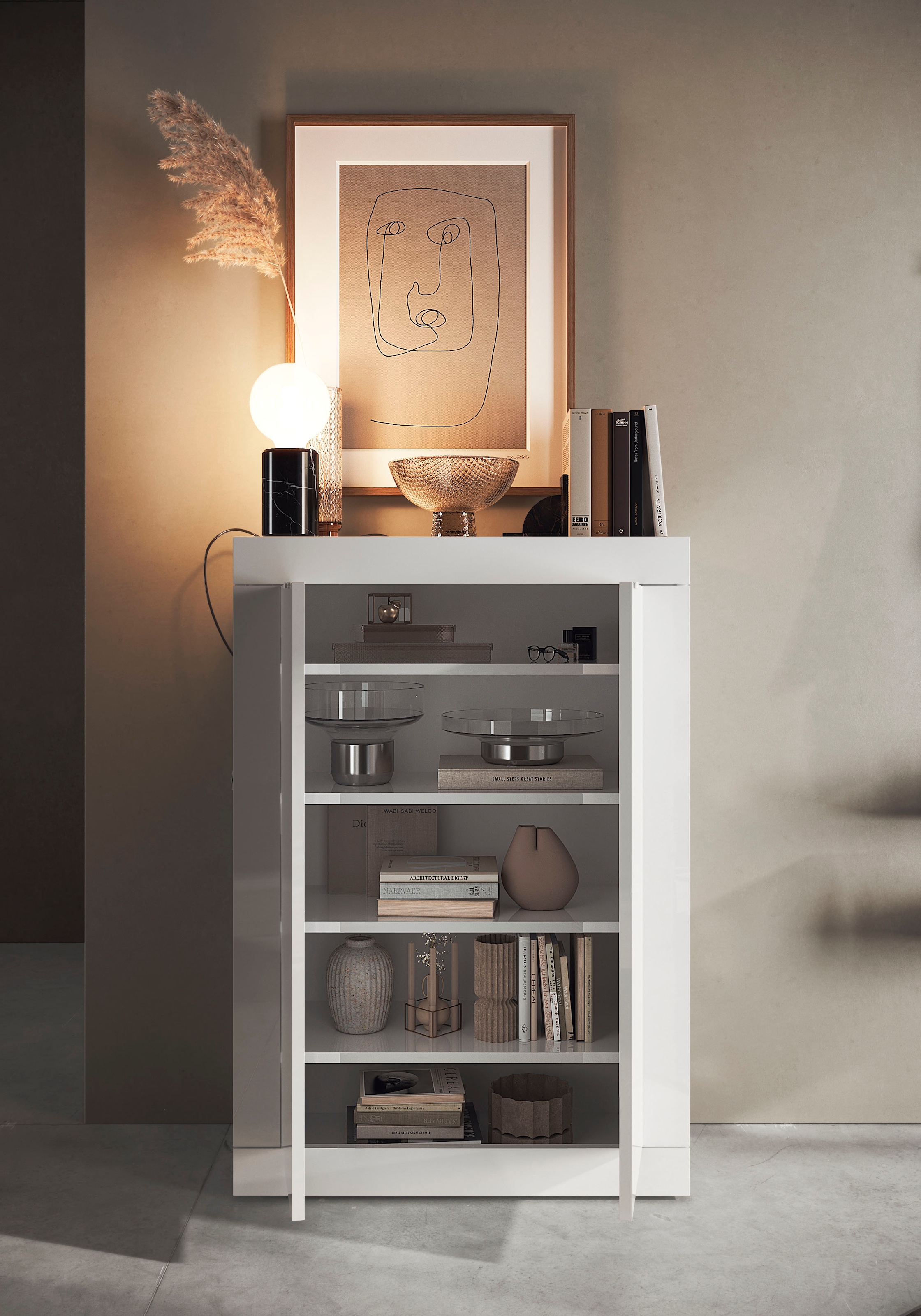 Home affaire Armoire à chaussures »Basic Breite 78 cm, Höhe 116 cm, Schuhkommode,« moderne Rahmenoptik, Metallgriffe, 4 Einlegeböden