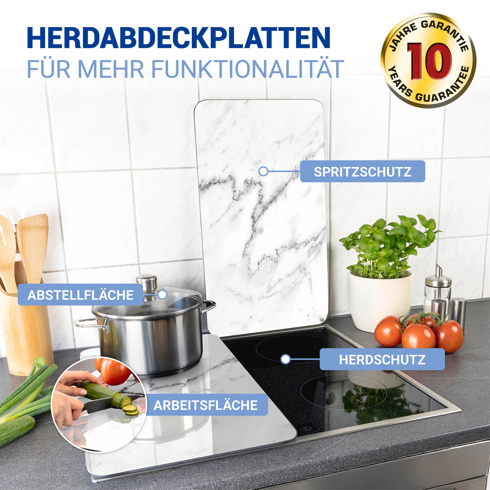 WENKO Herd-Abdeckplatte »Universal Modell Marmor« Herdabdeckung für alle Herdarten, kratzfest, mit rutschfesten Füssen