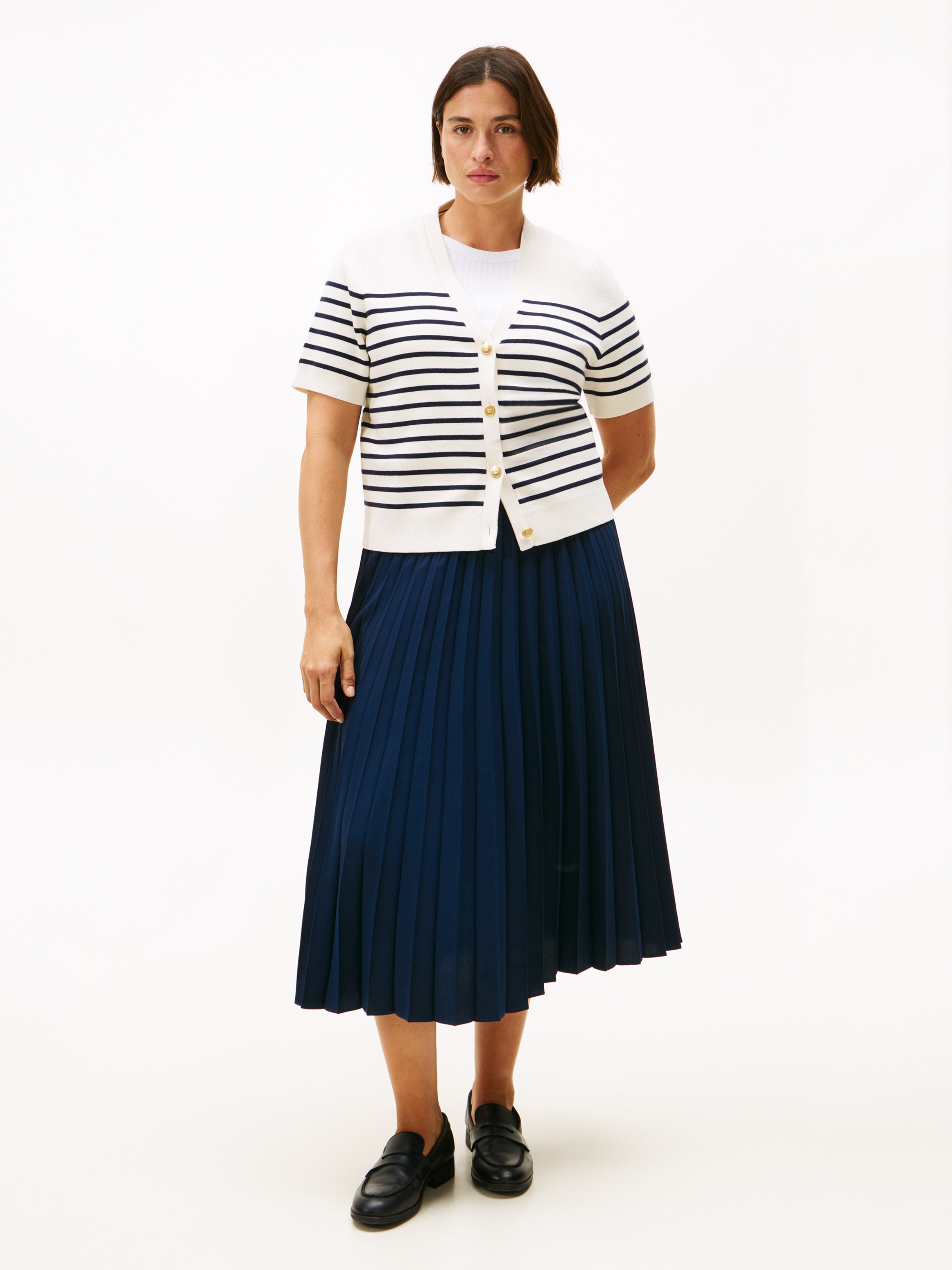 Tommy Hilfiger Curve Veste en tricot »CRV CO JRSY MID GG GOLD BTN CRDI« in grossen Grössen, mit goldfarbenen Knöpfen