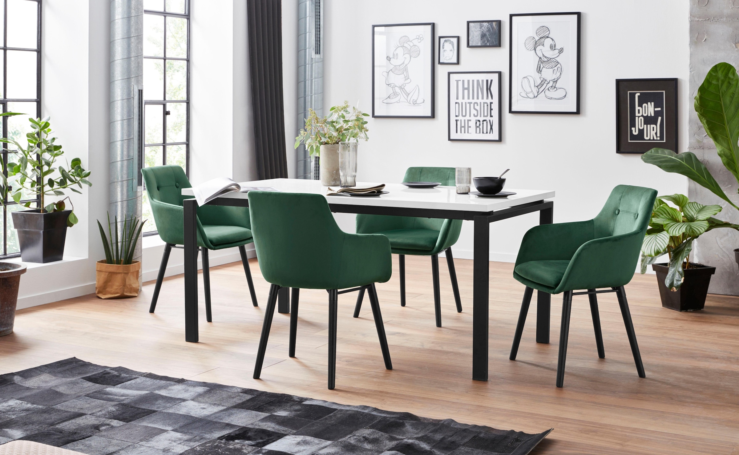 Home affaire Armlehnstuhl »Bradford« (Set) 1 Stk.(1 oder 2 Stück), Bezug in Samtsoff, Gestell aus Eiche Massivholz