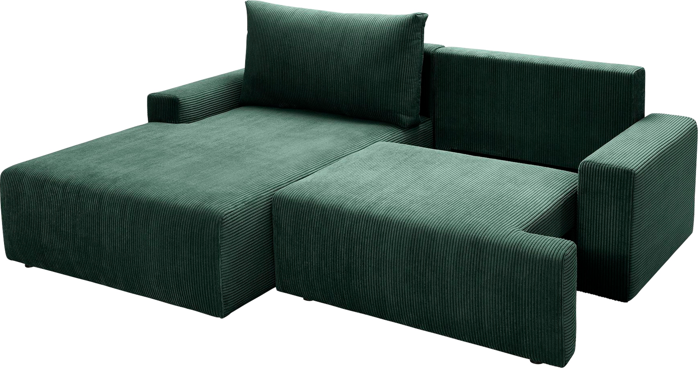 exxpo - sofa fashion Canapé d'angle »Orinoko, aktuelles Design und hoher Sitzkomfort, L-Form« avec fonction lit et coffre de lit, belles couleurs en velours côtelé tendance