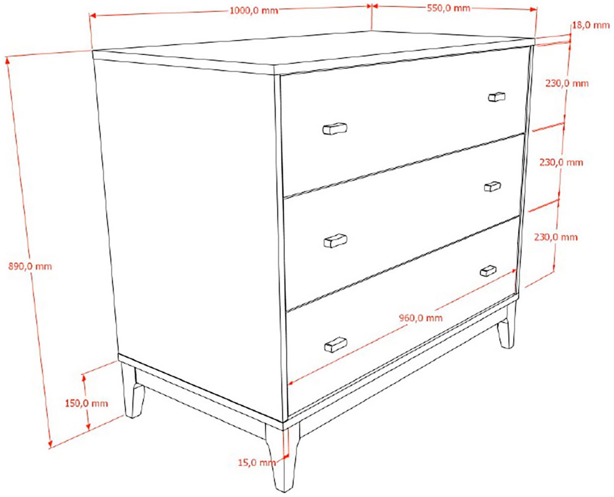Vipack Commode à langer »Ilyas, gradliniges Design und grosser Wickelfläche« 3 grosse Schubladen, pflegeleichte Oberfläche in Dekor Nussbaum 100 cm