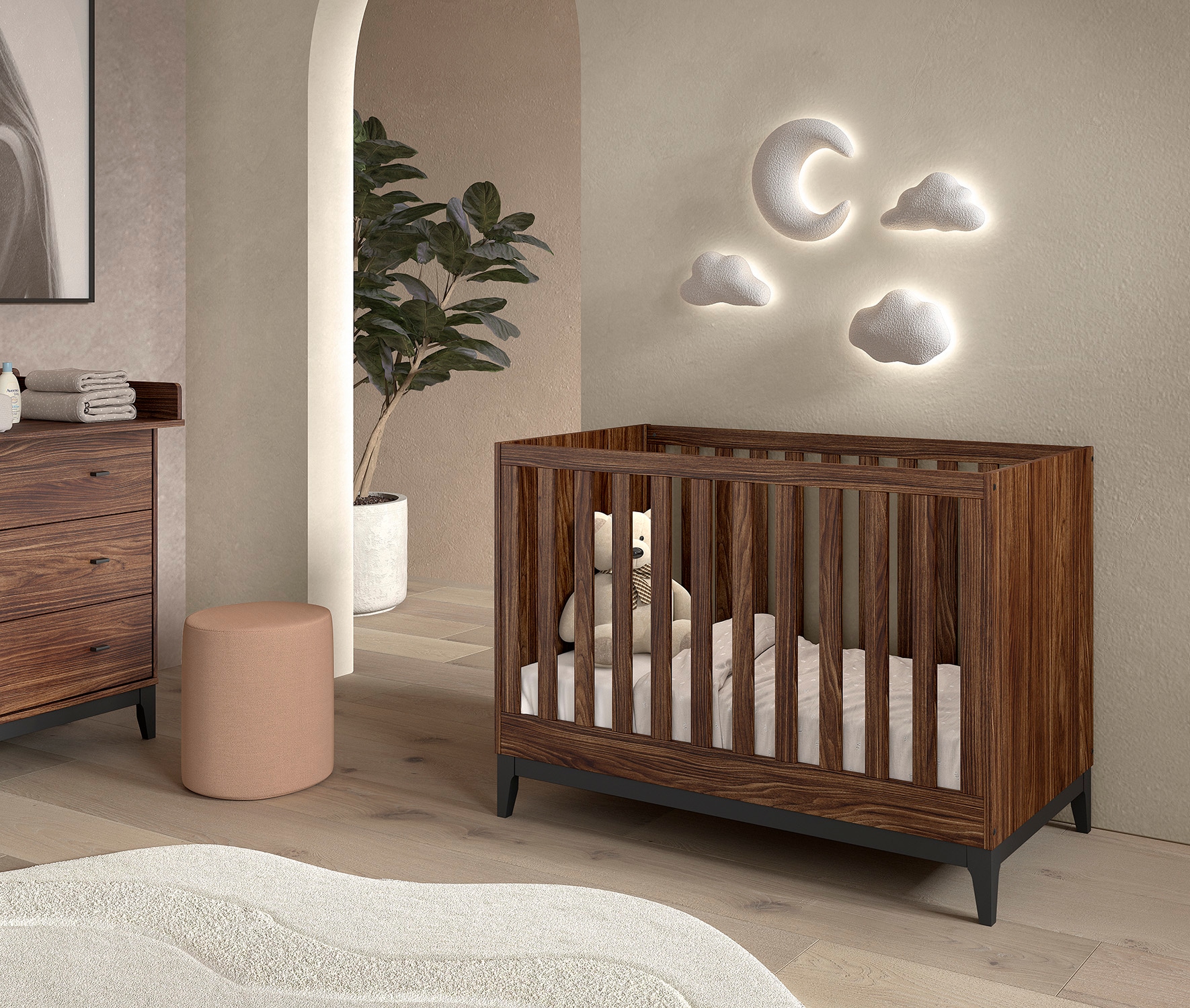 Vipack Ensemble de meubles pour bébé »Ilyas, das perfekte Set für Ihr Kinderzimmer« 4 tlg. Pflegeleichte Oberfläche, Nussbaum Dekor