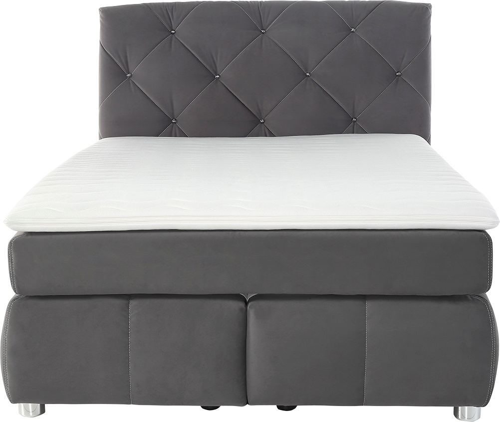Jockenhöfer Gruppe Lit boxspring »Bella erhältlich in 140 & 180cm Breite« avec surmatelas en mousse froide et pierres en verre fumé