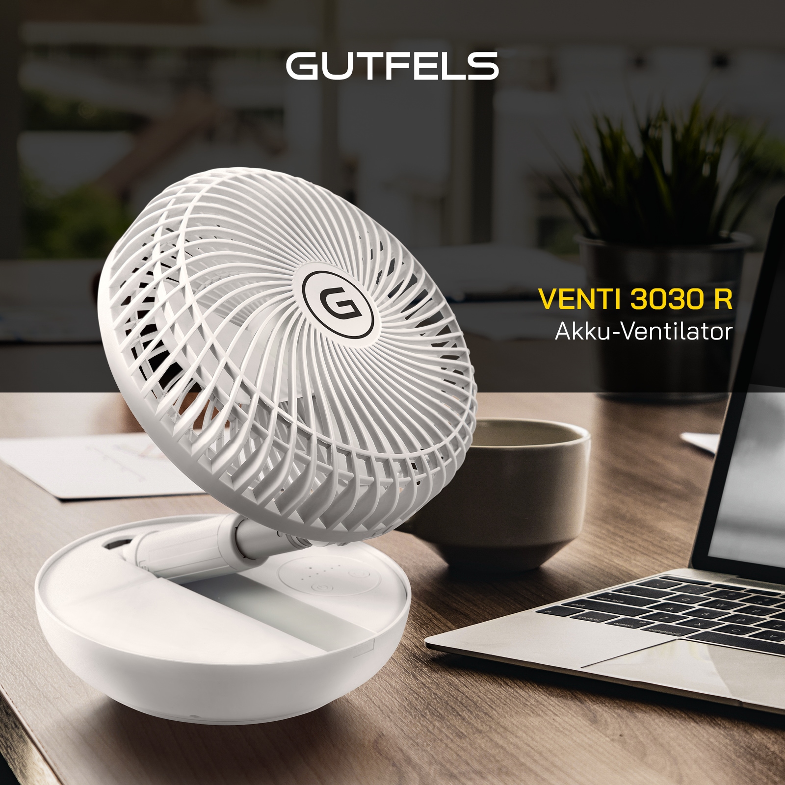 Gutfels Tischventilator »»VENTI 3030 R«« 17 cm Durchmesser klappbar mit 4 Stufen, 20 Std. Akkulaufzeit, mit Powerback Funktion