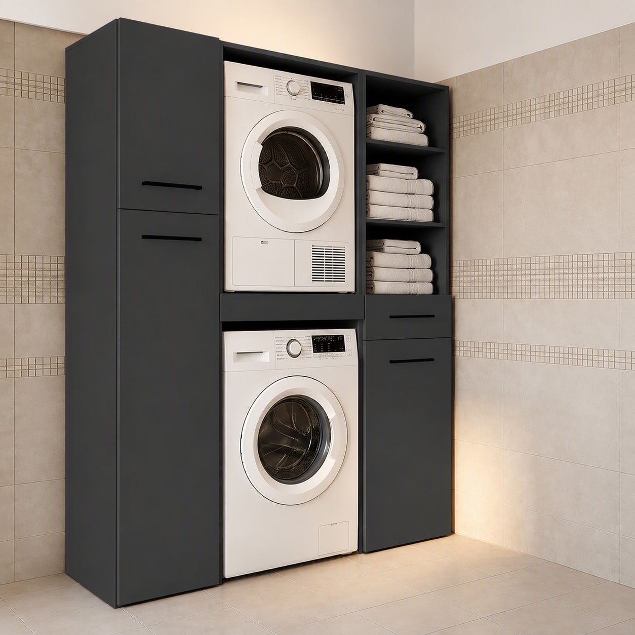 KOCHSTATION Armoire pour machine à laver »KS-Linda« largeur 67 cm, parois de 25 mm d'épaisseur, tablette extensible