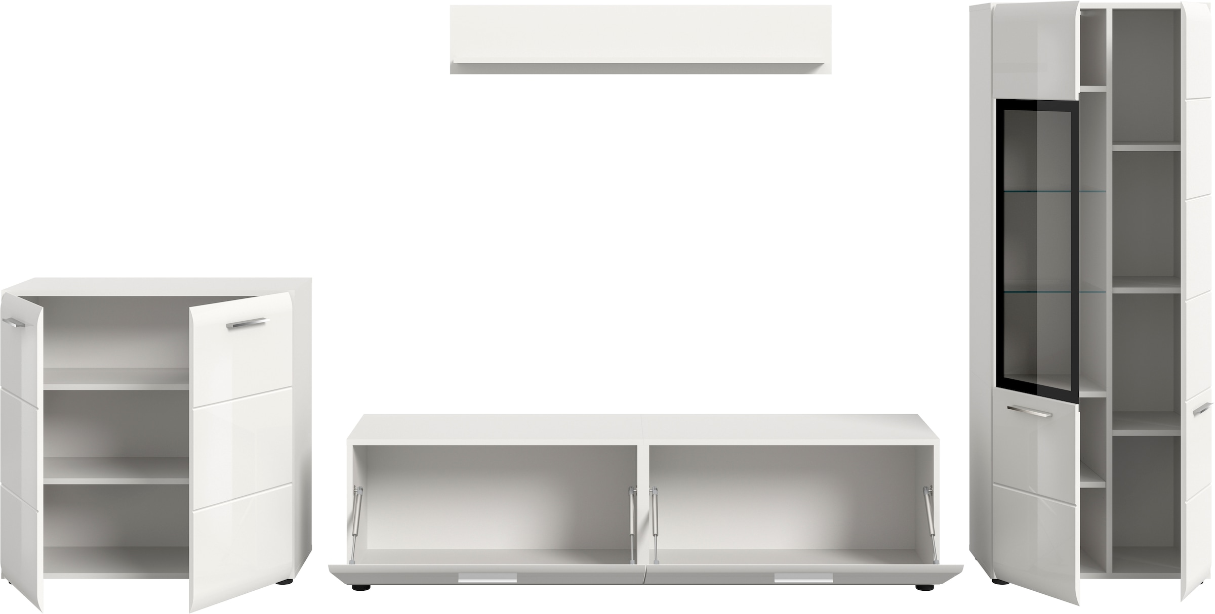 Home affaire Meuble mural »FLORENZ, 4-teilige Wohn-Kombination, hochwertige MDF-Front« Set, Set, best. aus: 1 Kommode, 1 Lowboard, 1 Vitrine, 1 Wandboard, 4 cuis tlg.