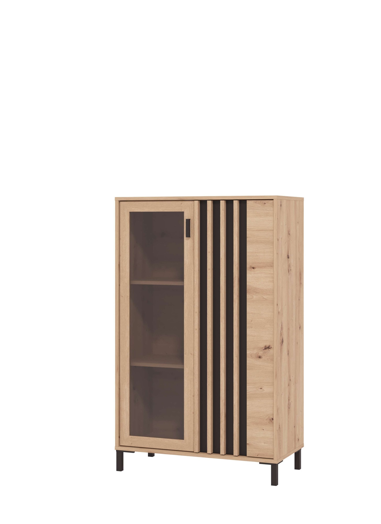 Home affaire Buffet haut »LAVAL, Hochkommode, Vitrine, Glasvitrine, Kombi-Highboard« Highboard moderne en décor Artisan avec façade en verre & effet lamelles
