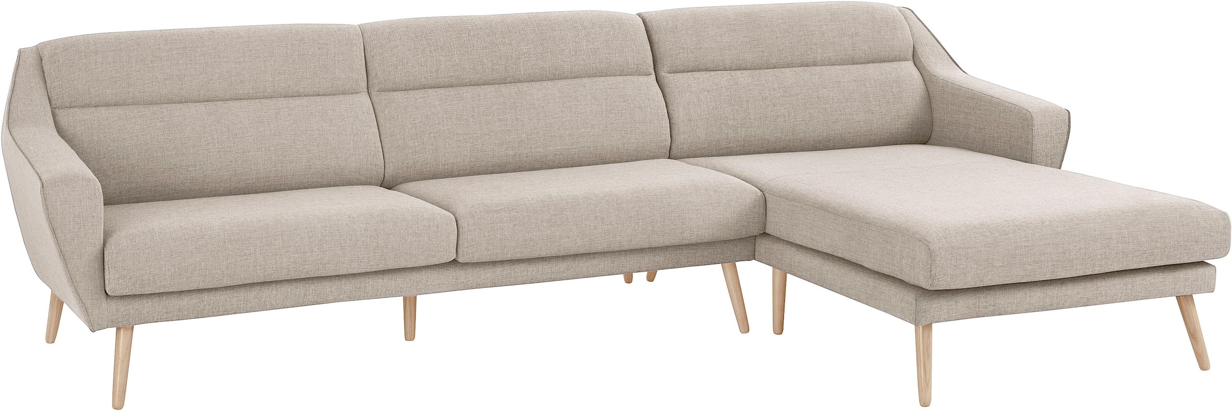 andas Ecksofa »Bille L-Form« mit Naht im Rückenkissen und Beinen aus Eichenholz