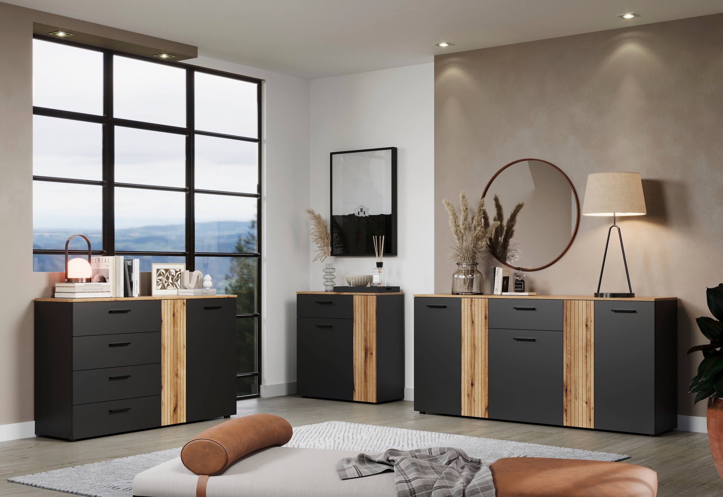 Home affaire Commode »Estepona« 1 cuis tlg. armoire à tiroirs à effet rainuré avec fonction de sortie totale