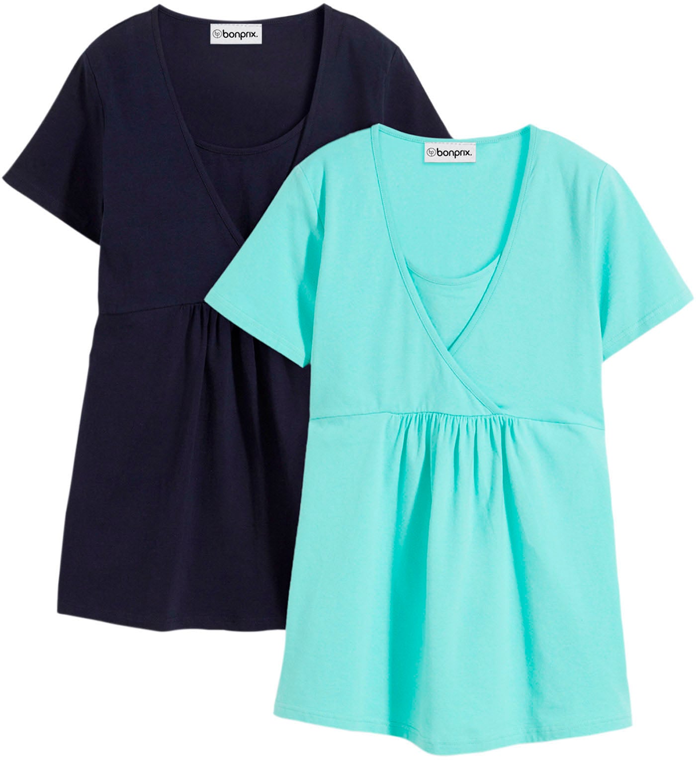 bonprix T-shirt d'allaitement »2-in-1 Umstands- und Stillshirts (2er Pack?)« Packung, 2 cuis figurumspielende Passform, mit Wickelschnitt