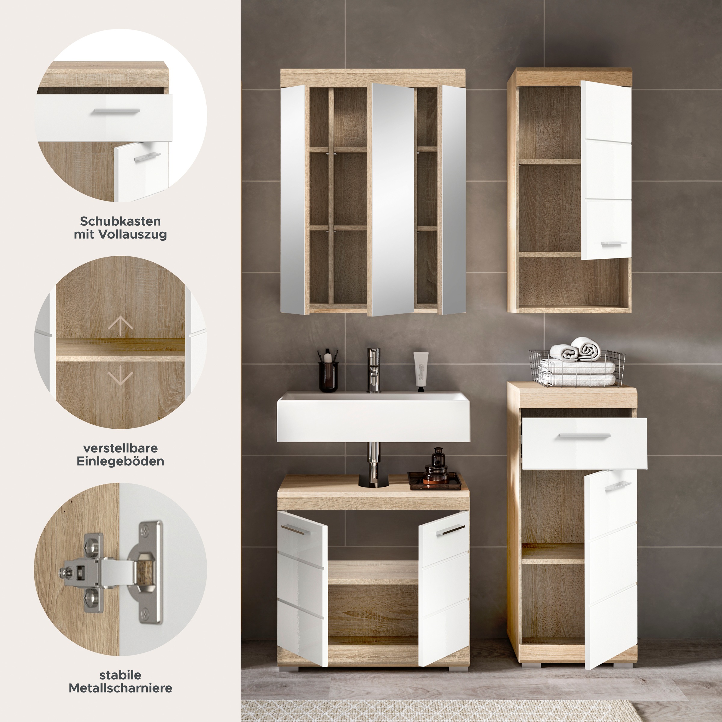 welltime Ensemble de meubles de salle de bain »SIENA, 4 teilig, bestehend aus:« Ensemble, BEST-SELLER !, 4 cuis tlg.
