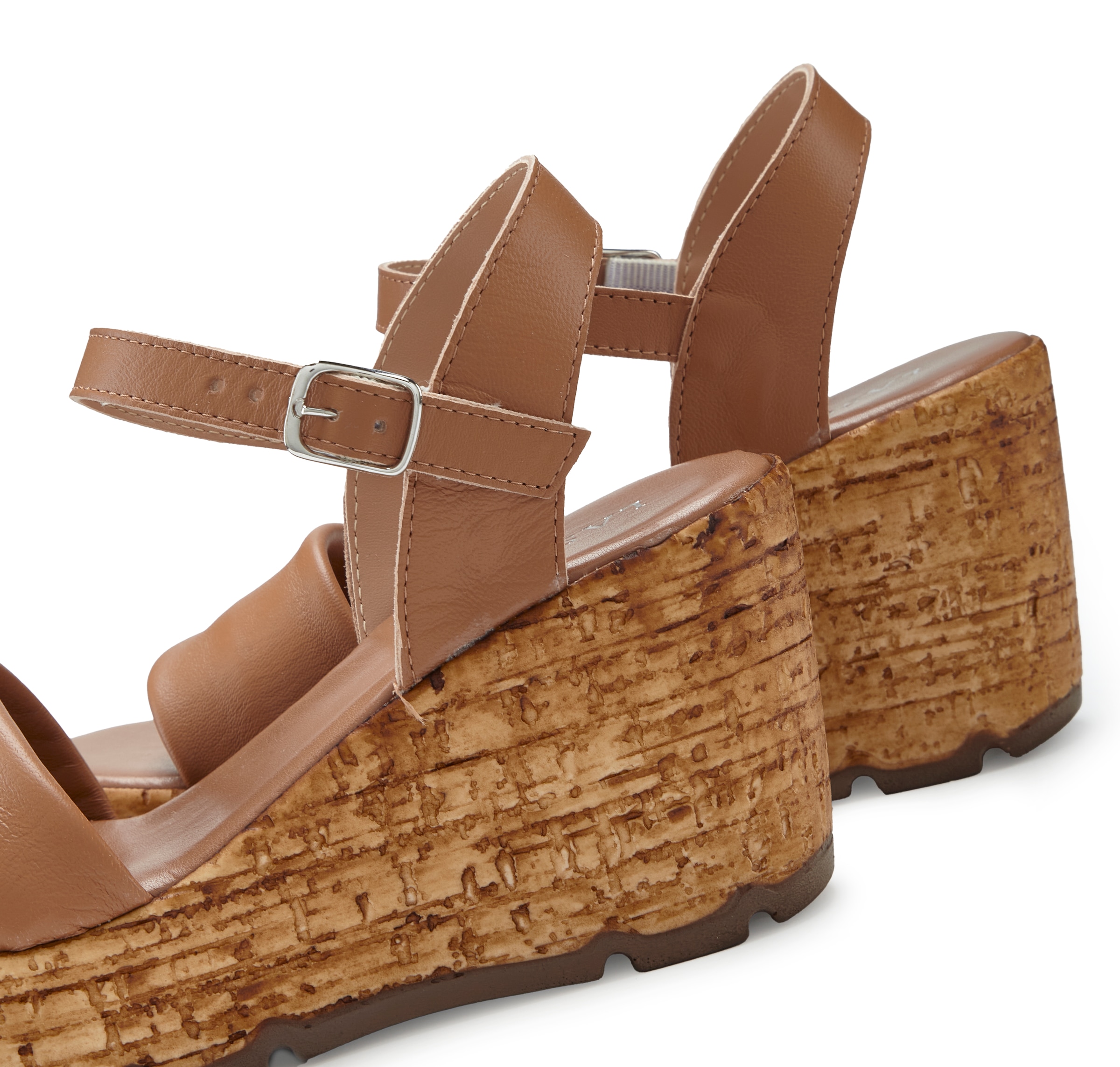 LASCANA Sandales »Sommerschuh, offener Schuh, Sandale, Keilsandalette,«  NOUVEAU en cuir avec talon compensé aspect liège