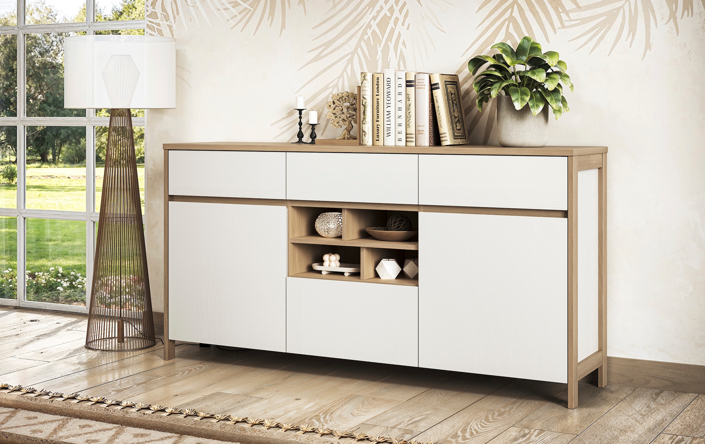 Home affaire Sideboard »Stranda, moderner Schrank, Kommode im Scandi-Style, 165 cm breit« elegante Rahmenoptik, ausreichend Stauraum, vielseitig einsetzbar
