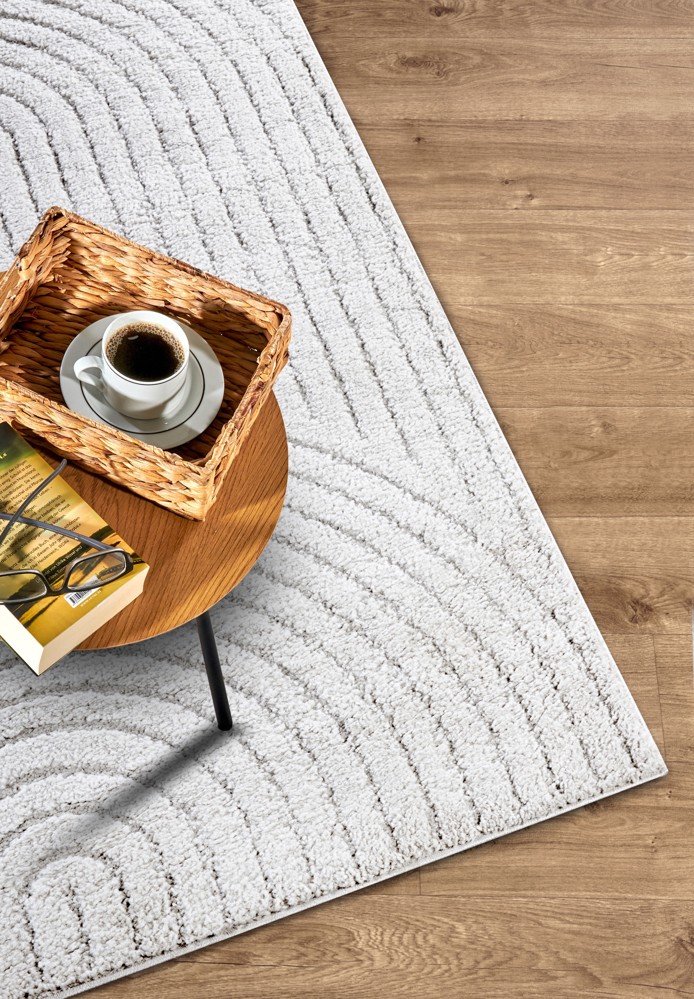 ELLE DECORATION Designteppich »Cosy Panglao,  auch als Rundteppich erhältlich« rechteckig 14 mm Höhe uni Kurzflor, Hoch Tief Struktur, modern, Skandi, Boho, Wohnzimmer