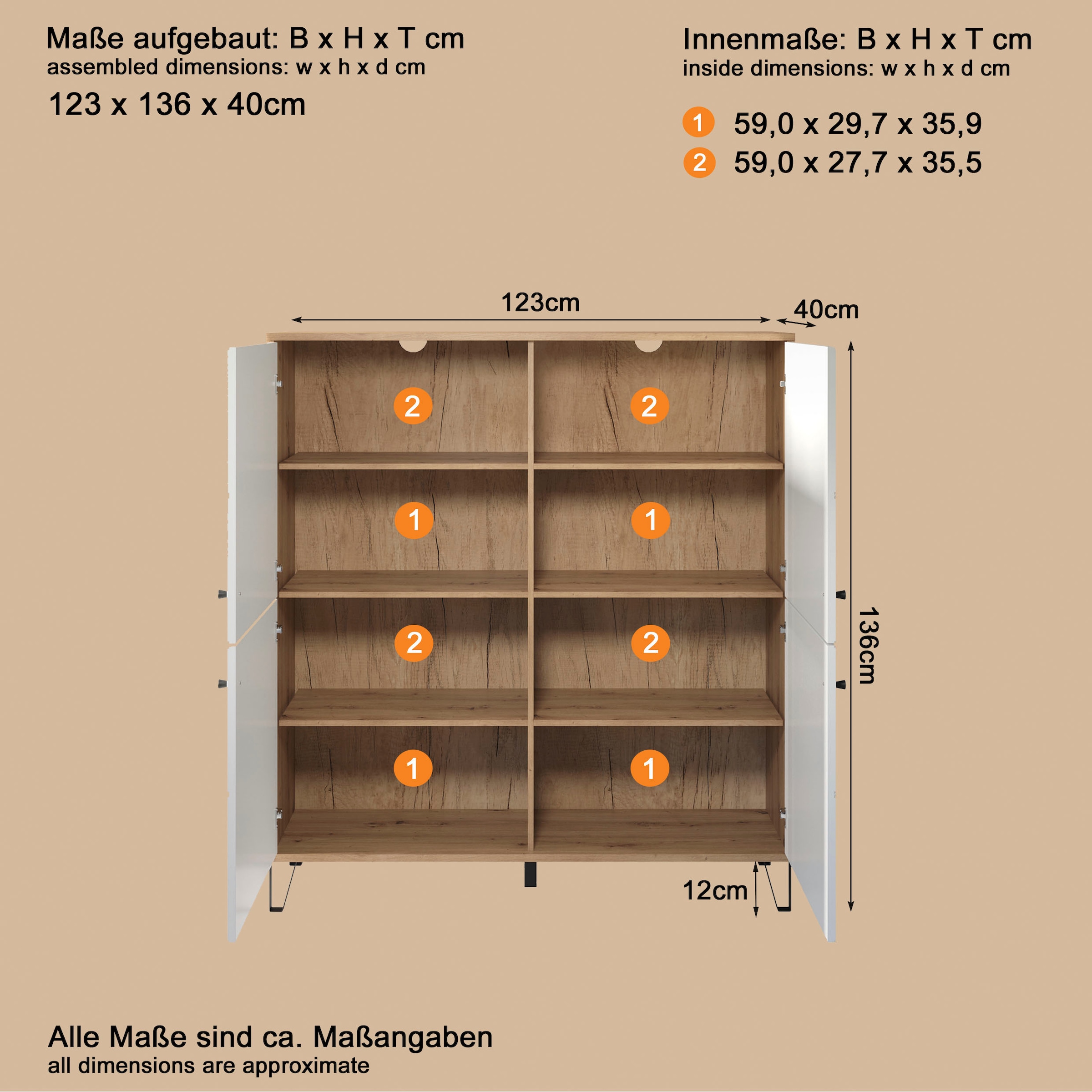 Home affaire Highboard »Tarragona« Highboard mit 4 Türen & Soft-Close - (B/T/H) 123/40/136 cm