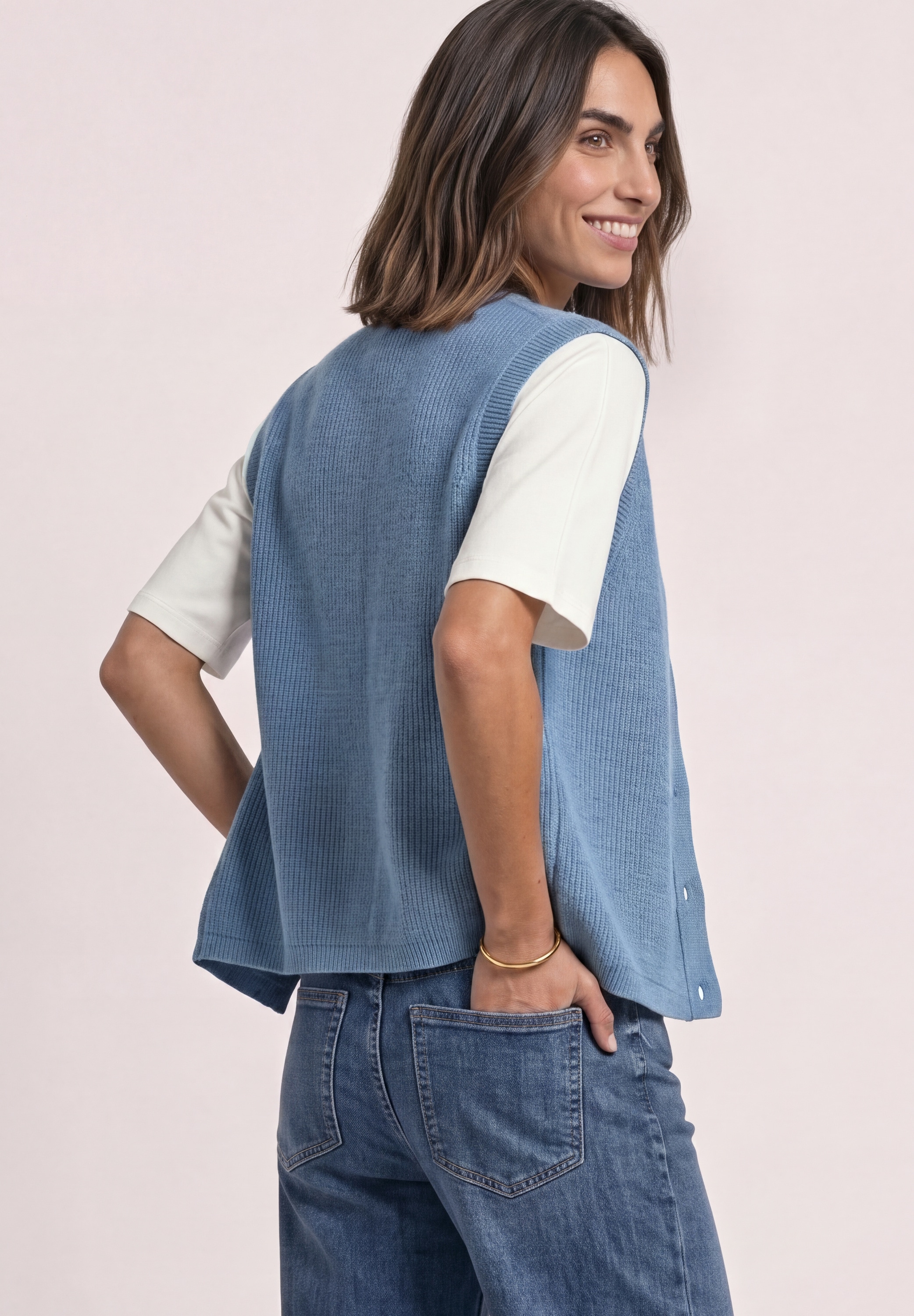 STREET ONE Gilet tricoté avec patte de boutonnage et col rond