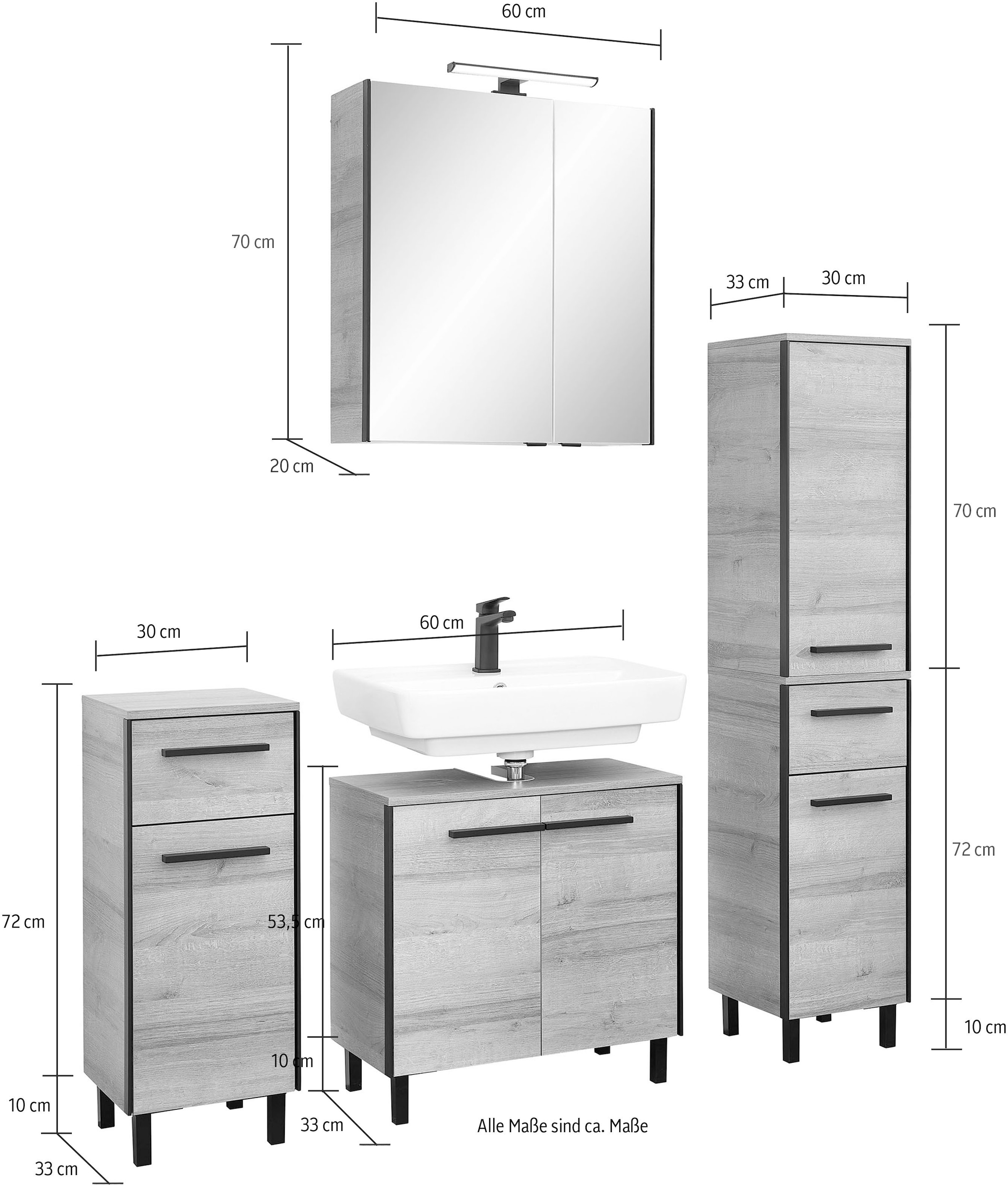 Saphir Ensemble de meubles de salle de bain »Quickset 395 4-teilig, Waschbeckenunterschrank mit LED-Spiegelschrank« 5 cuis tlg.