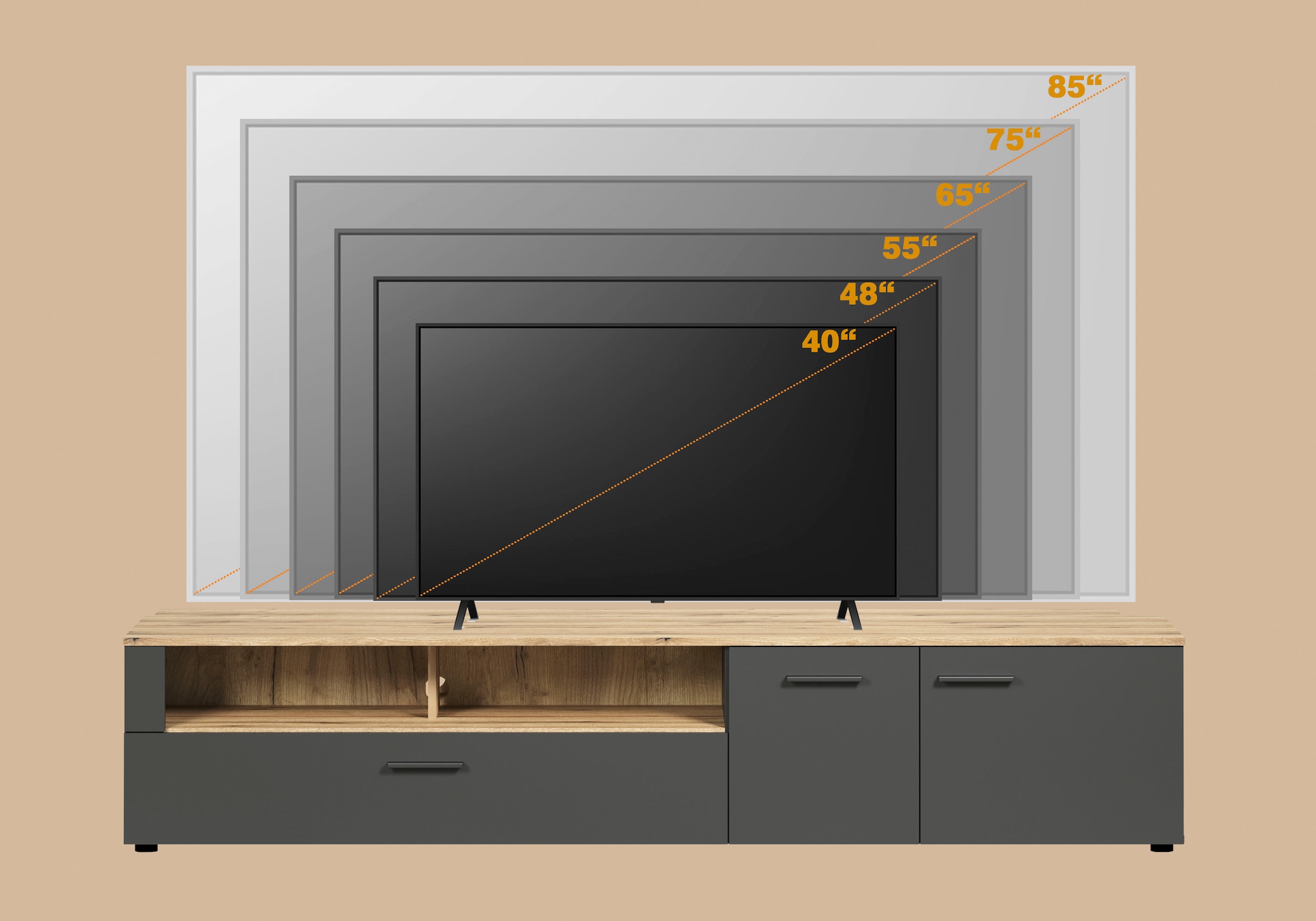 Home affaire Table basse »Estepona TV-Kommode« 1 cuis tlg. TV-Board, Breite 210 cm, Elegant und modern