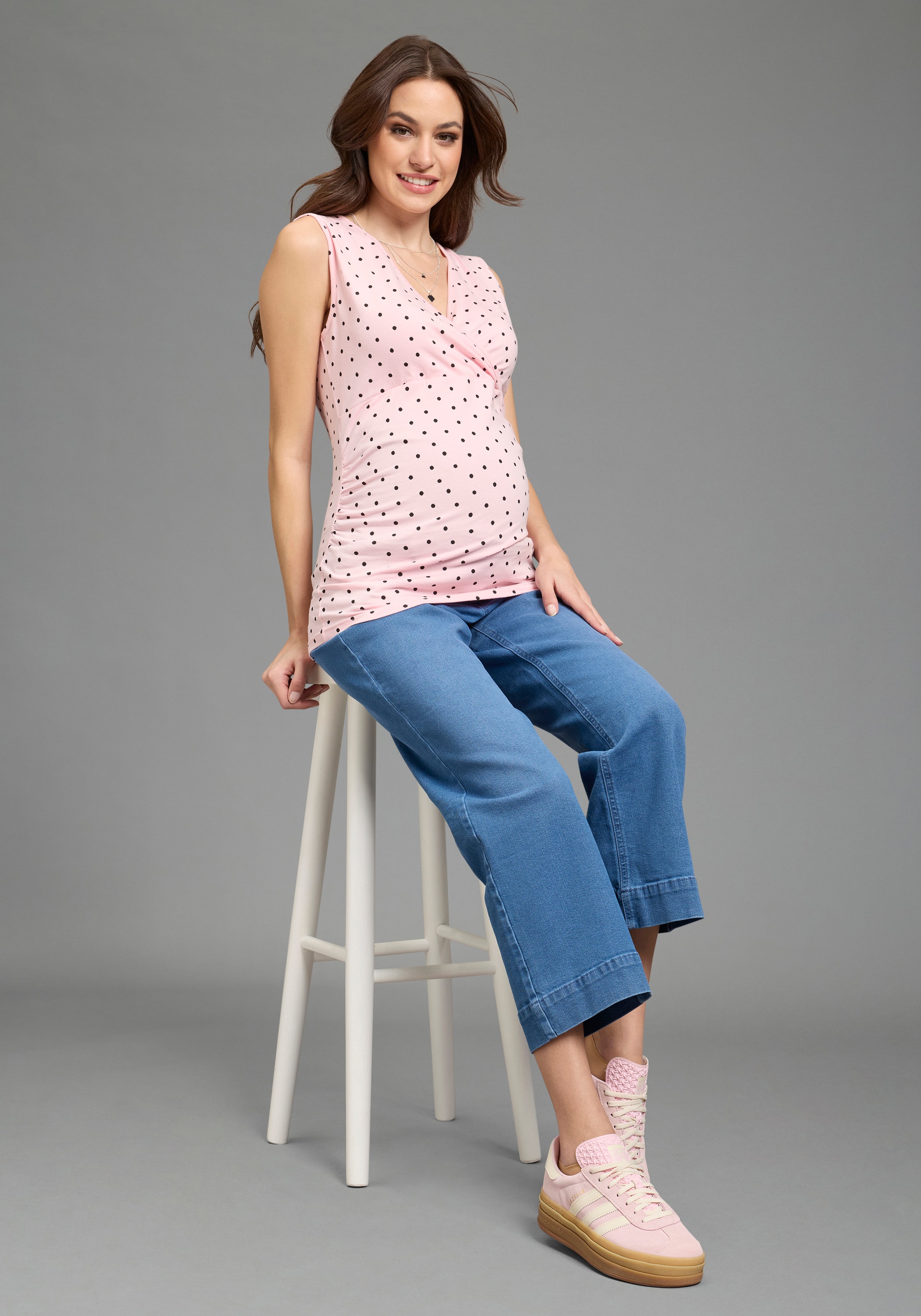 Neun Monate T-shirt de grossesse »2er Pack Umstands-Tops« Packung, 2, 2 pièces eng anliegende Passform, tiefer V-Ausschnitt mit Wickeloptik