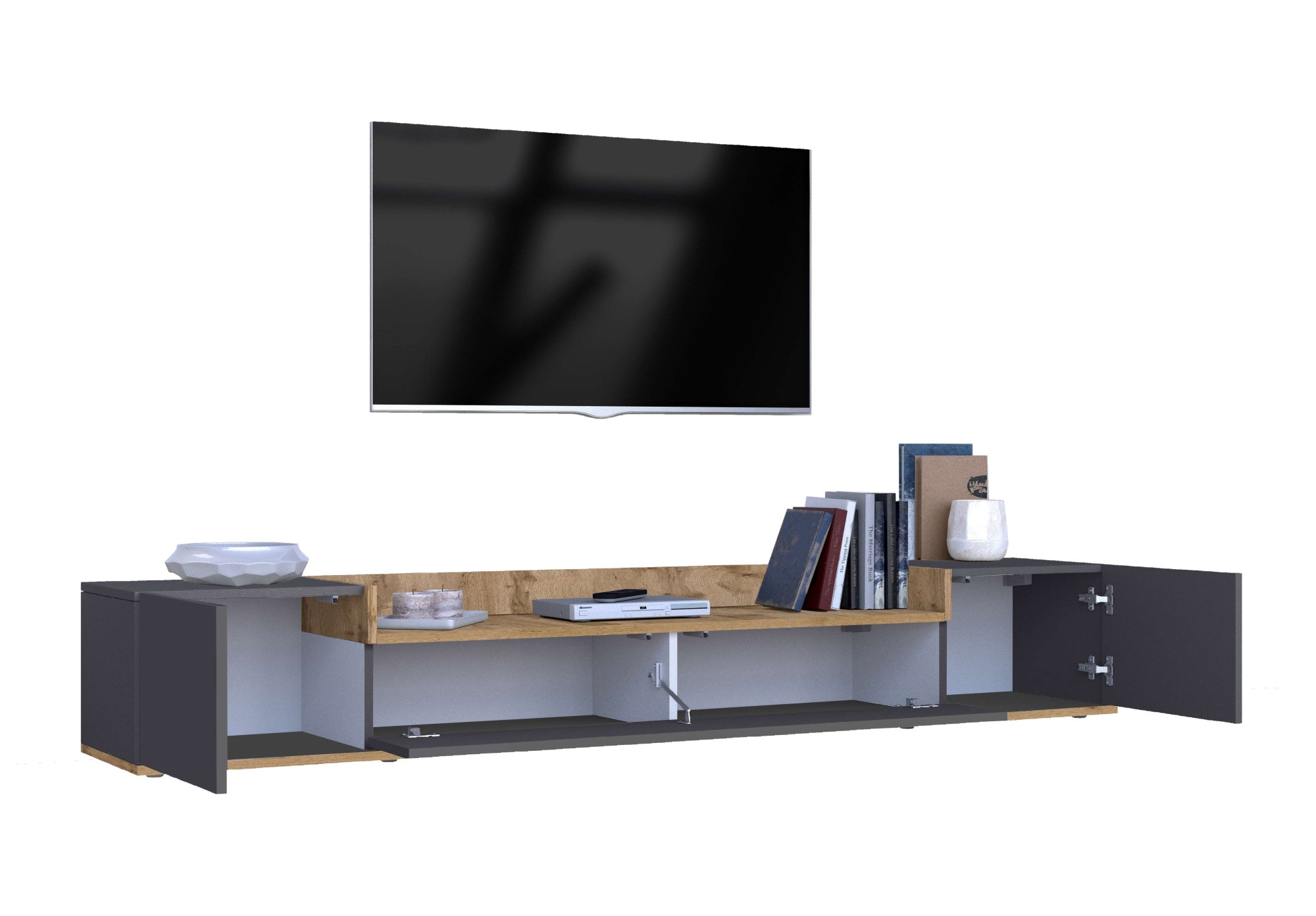 GOODproduct Lowboard »BOLSENA,TV-Kommode, TV-Möbel,TV-Bank, 4 Fächer und offenes Ablagefach« 1 Stk. tlg. stehend/hängend montierbar, Made in Italy, B/T/H: 200 × 35 × 31,2 cm