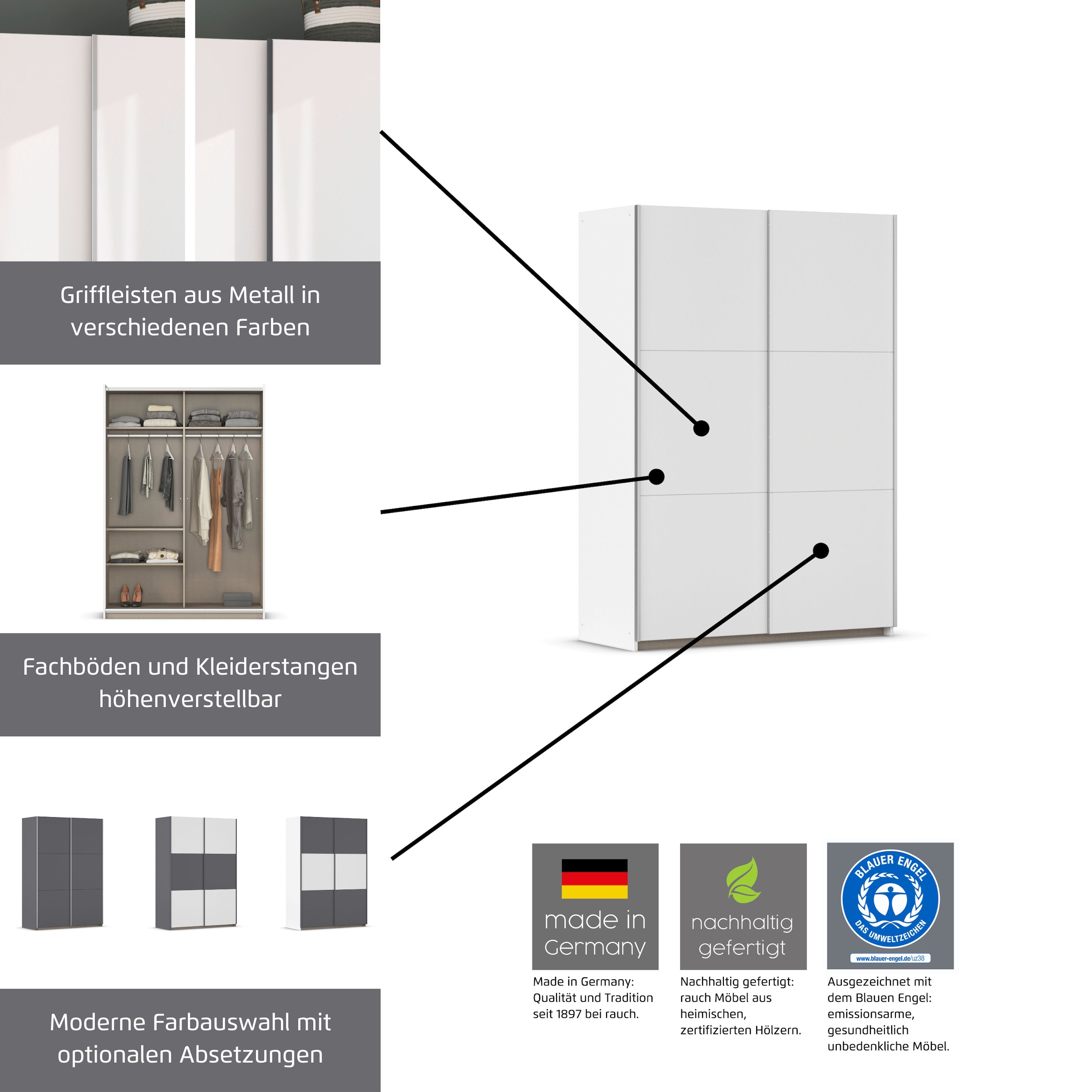 GOODproduct Schwebetürenschrank »PAULLY Schlafzimmerschrank Garderobe  Preiskracher« Kleiderschrank Breite 131 cm Bestseller MADE IN GERMANY