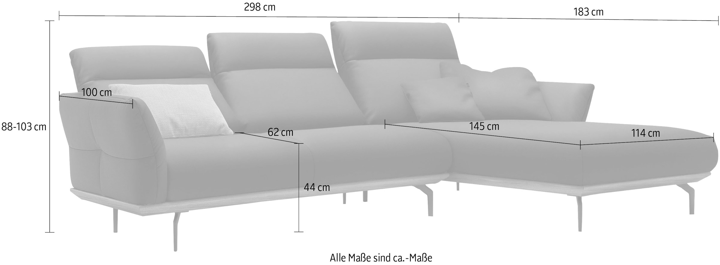 Creation BY ROLF BENZ Canapé d'angle »CR.460 Designsofa mit verstellbarer Rückenlehne, hochwertig & bequem« socle en chêne, pieds en aluminium moulé gris ombre, largeur 298 cm