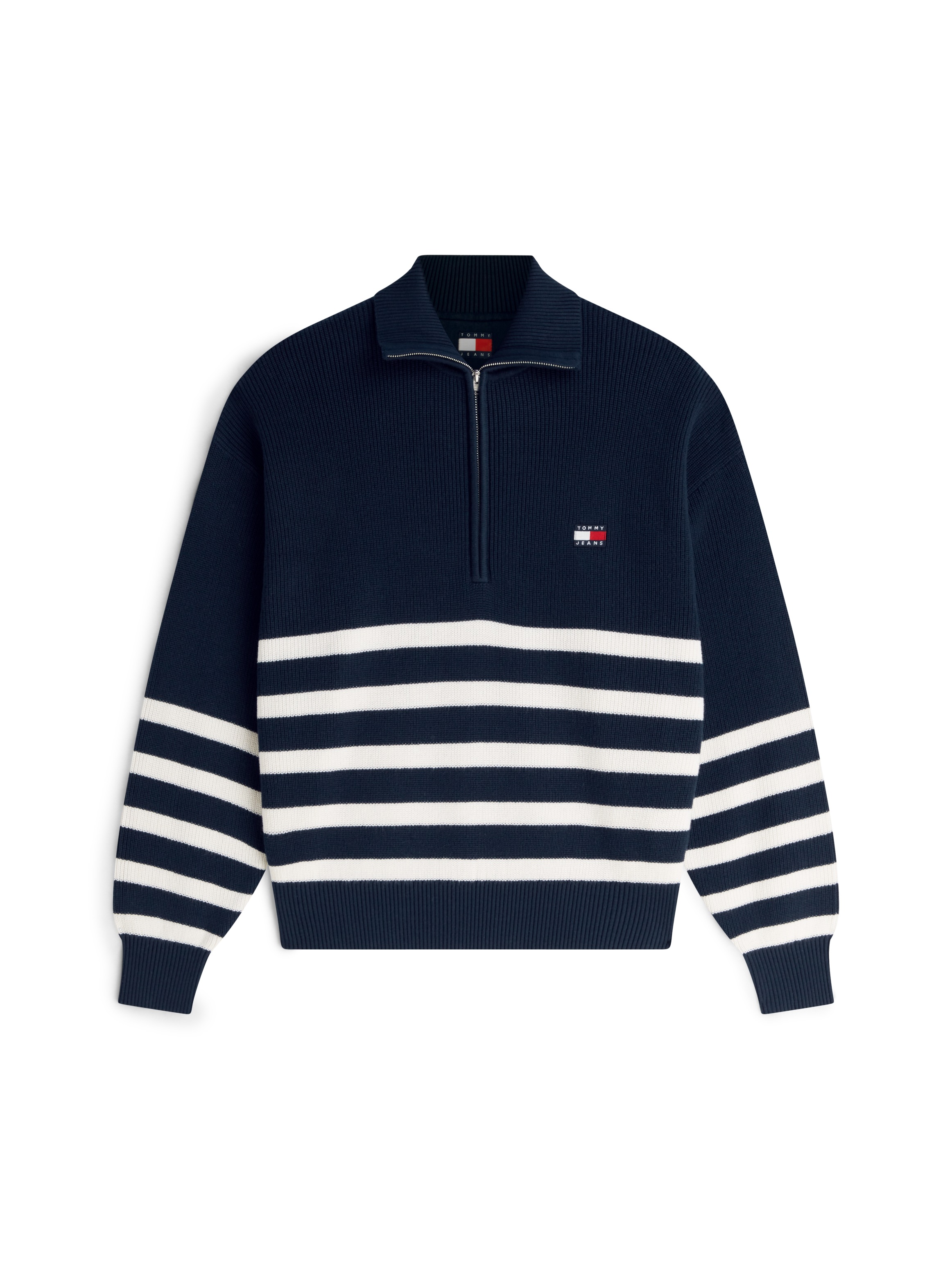 Tommy Jeans Troyer »TJW STRIPE QUARTER ZIP SWEATER« Coton, avec fermeture éclair, design à rayures
