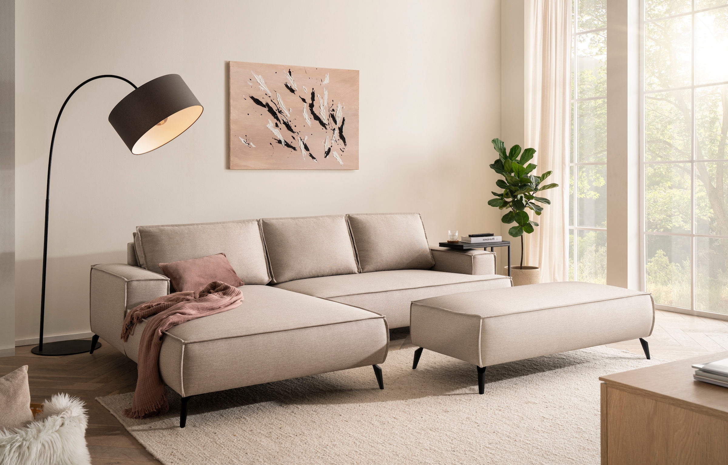 Home affaire Sitzgruppe »TVINNU, Polsterecke L-Form, Schlaffunktion, mit Hocker« Set,  Set, stellbar zum Schlafsofa (Krokodilverbinder)