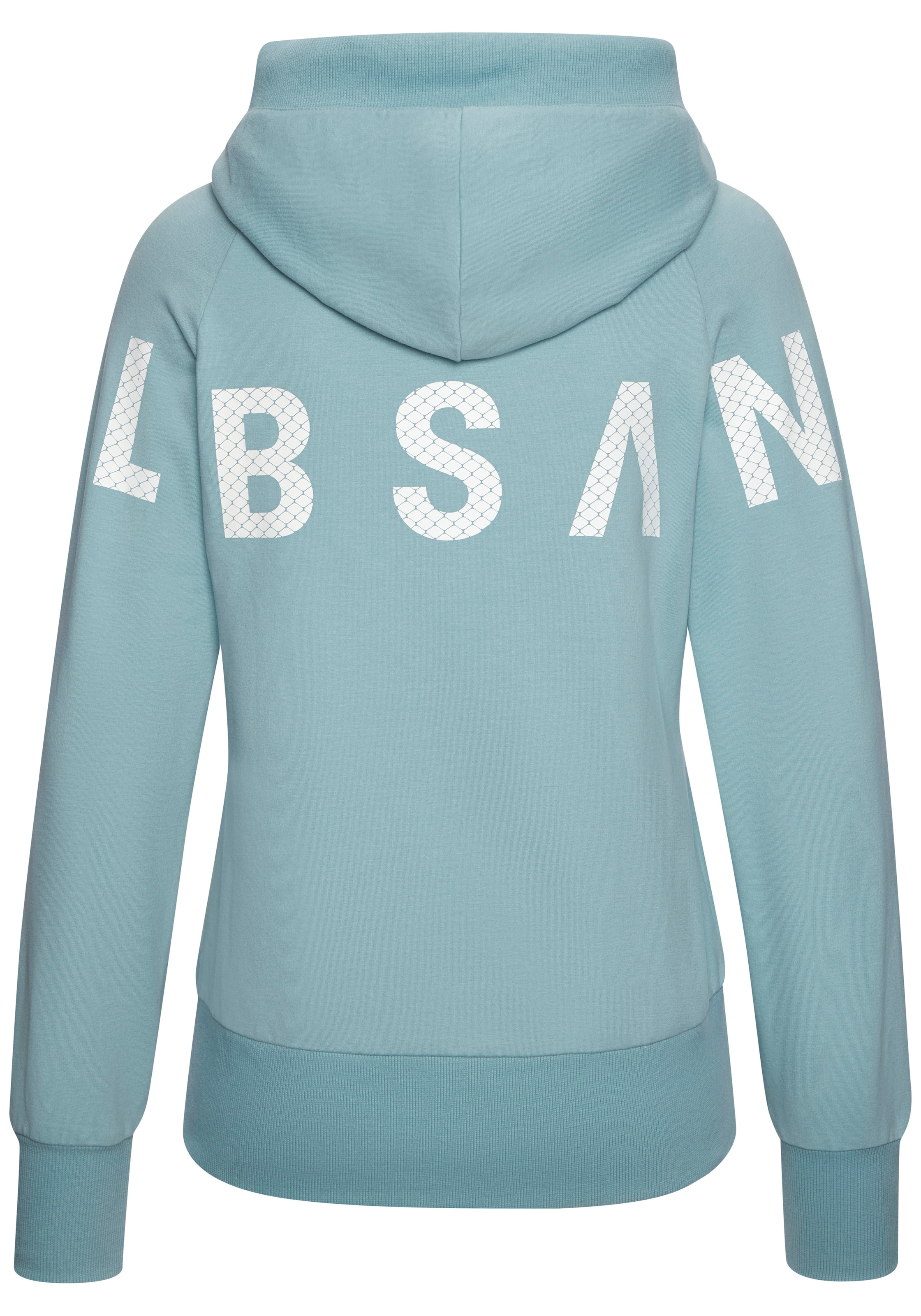 Elbsand Kapuzensweatjacke mit grossem Logodruck hinten, bequeme Freizeitjacke mit Taschen