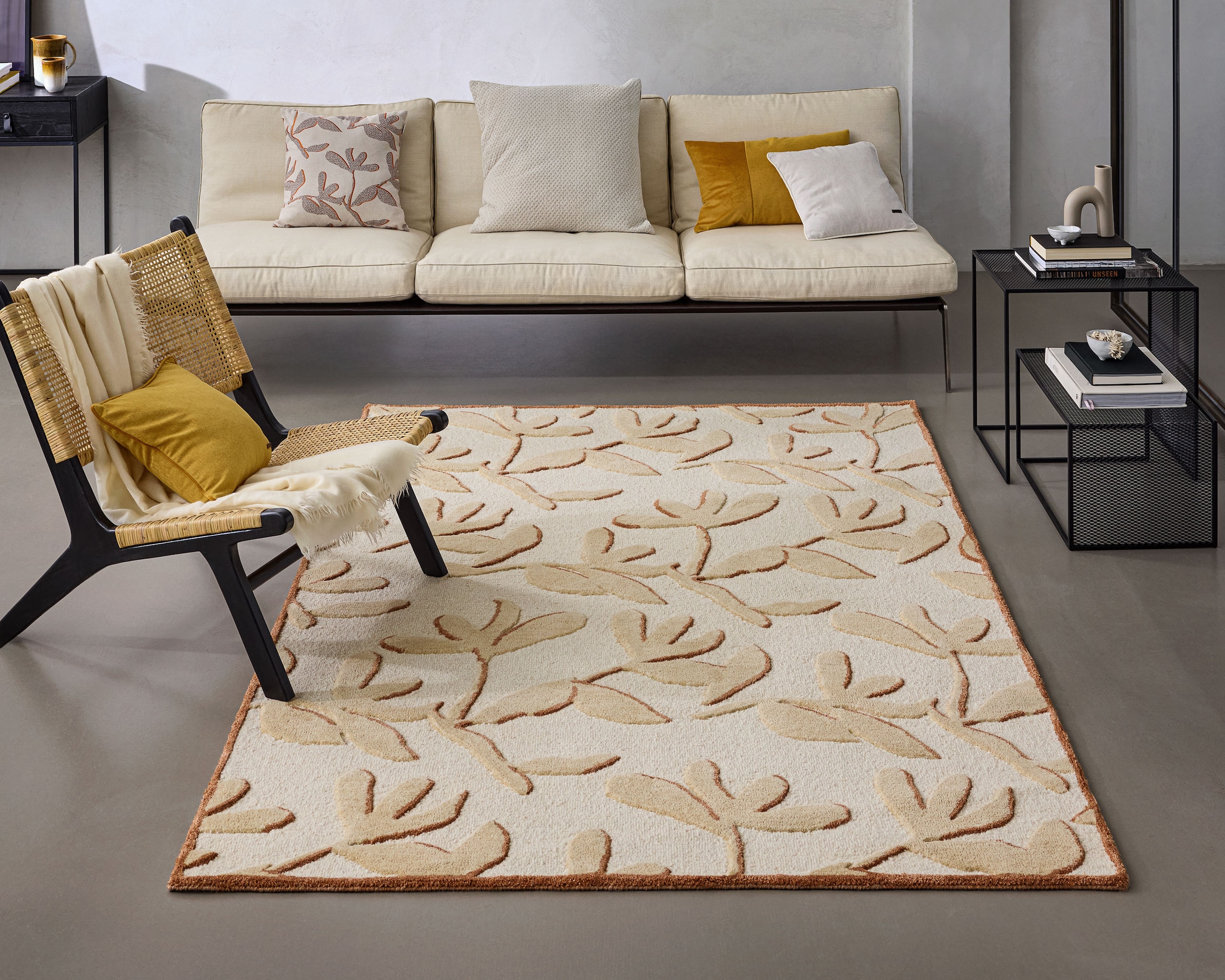 Wecon home Tapis »Summers Peak« Rectangulaire 16 mm Höhe Kurzflorteppich, Naturfaser, floral, Hoch-Tief-Effekt, handgetuftet