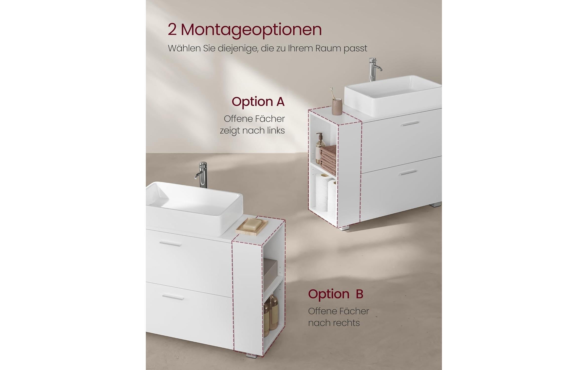 VASAGLE Waschbeckenunterschrank »mit Fächern 80 x 64 cm«