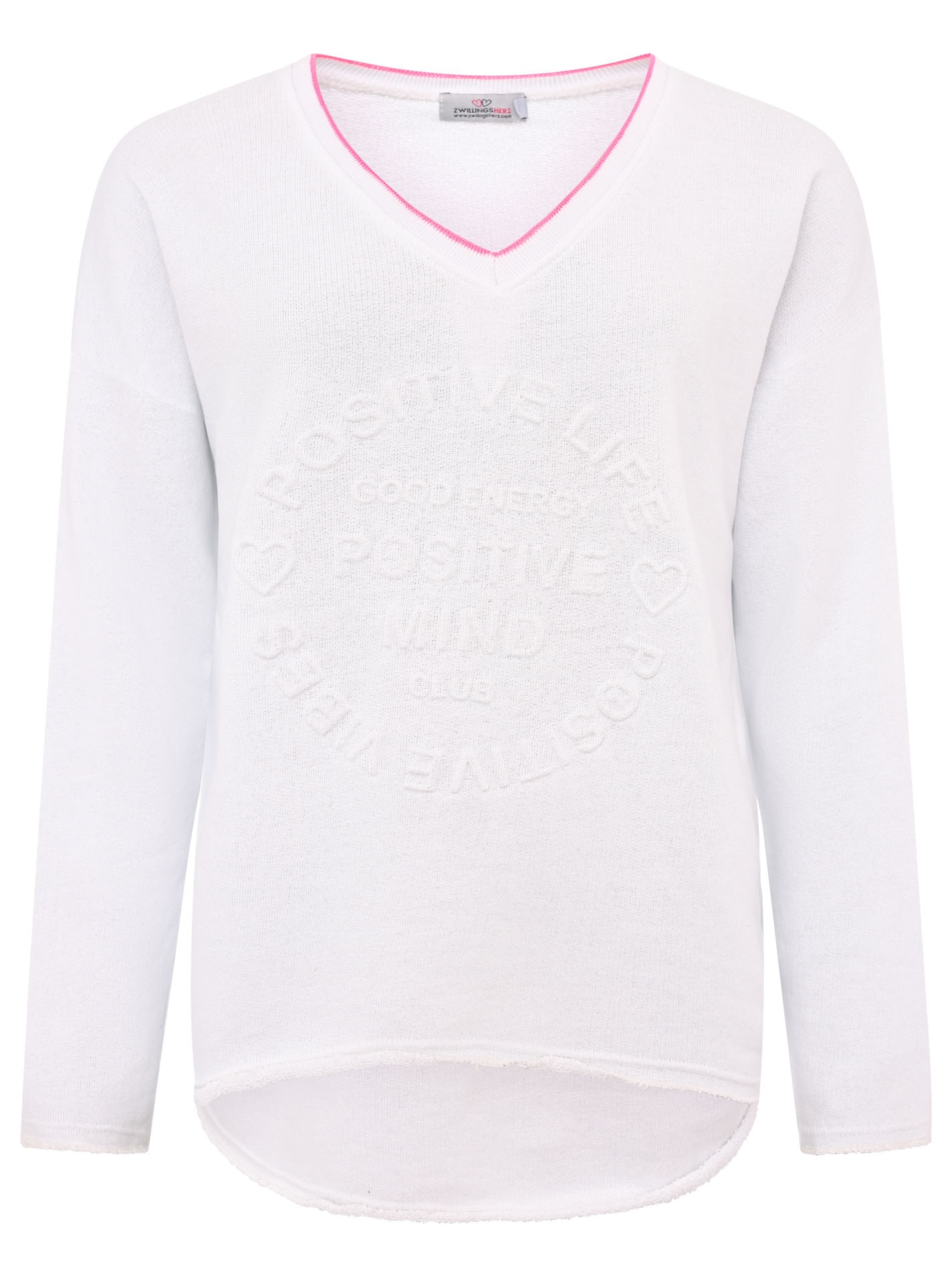Zwillingsherz Sweatshirt »„Positive Mind Neon Kante”«, mit Kontrastnaht, V-Neck, washed out Optik, langarm
