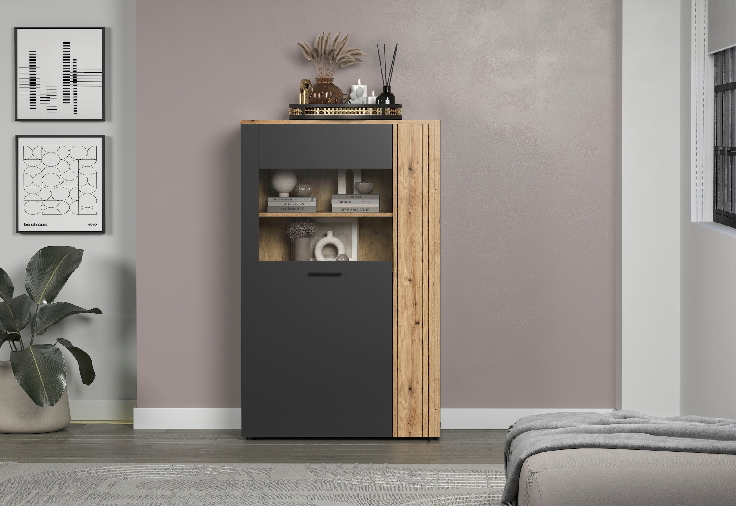Home affaire Buffet haut »Estepona« 1 cuis tlg. Highboard avec 2 portes - (L/P/H) 90/42/146 cm