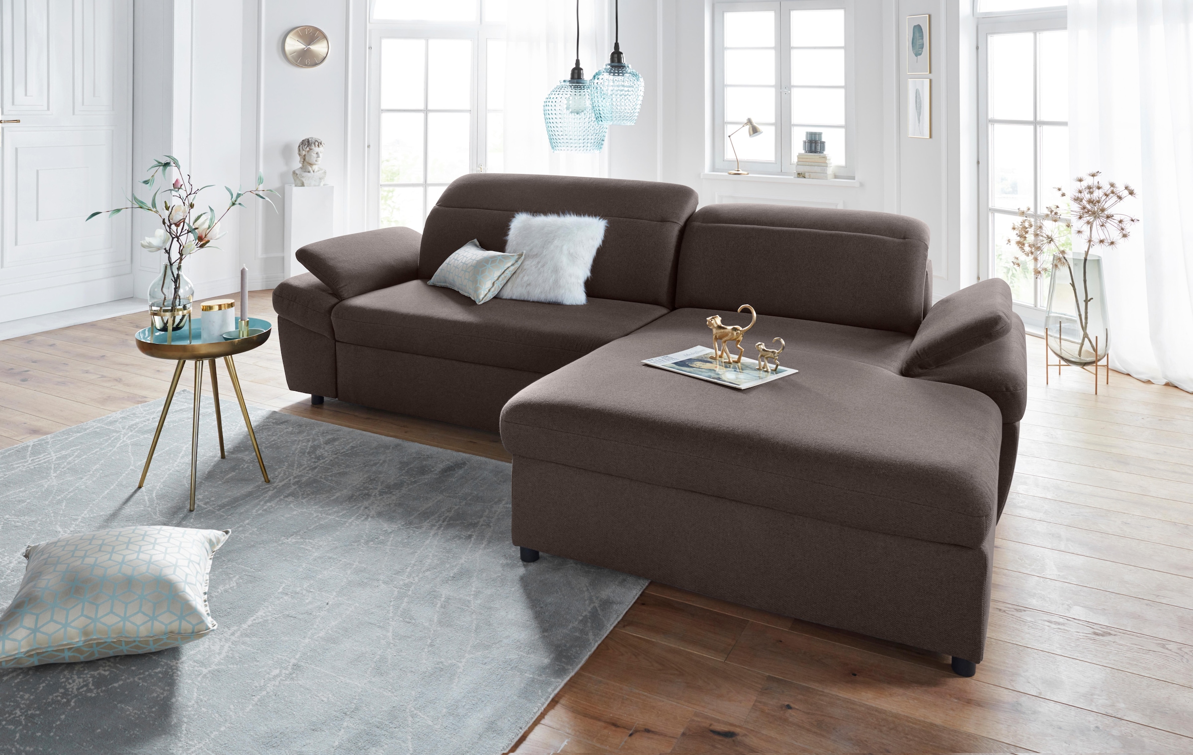 exxpo - sofa fashion Ecksofa »Kyoto, inkl. Kopfteil- und Armteilverstellung, hoher Sitzkomfort« wahlweise mit Bettfunktion und Bettkasten, hochwertige Bezüge, L-Form