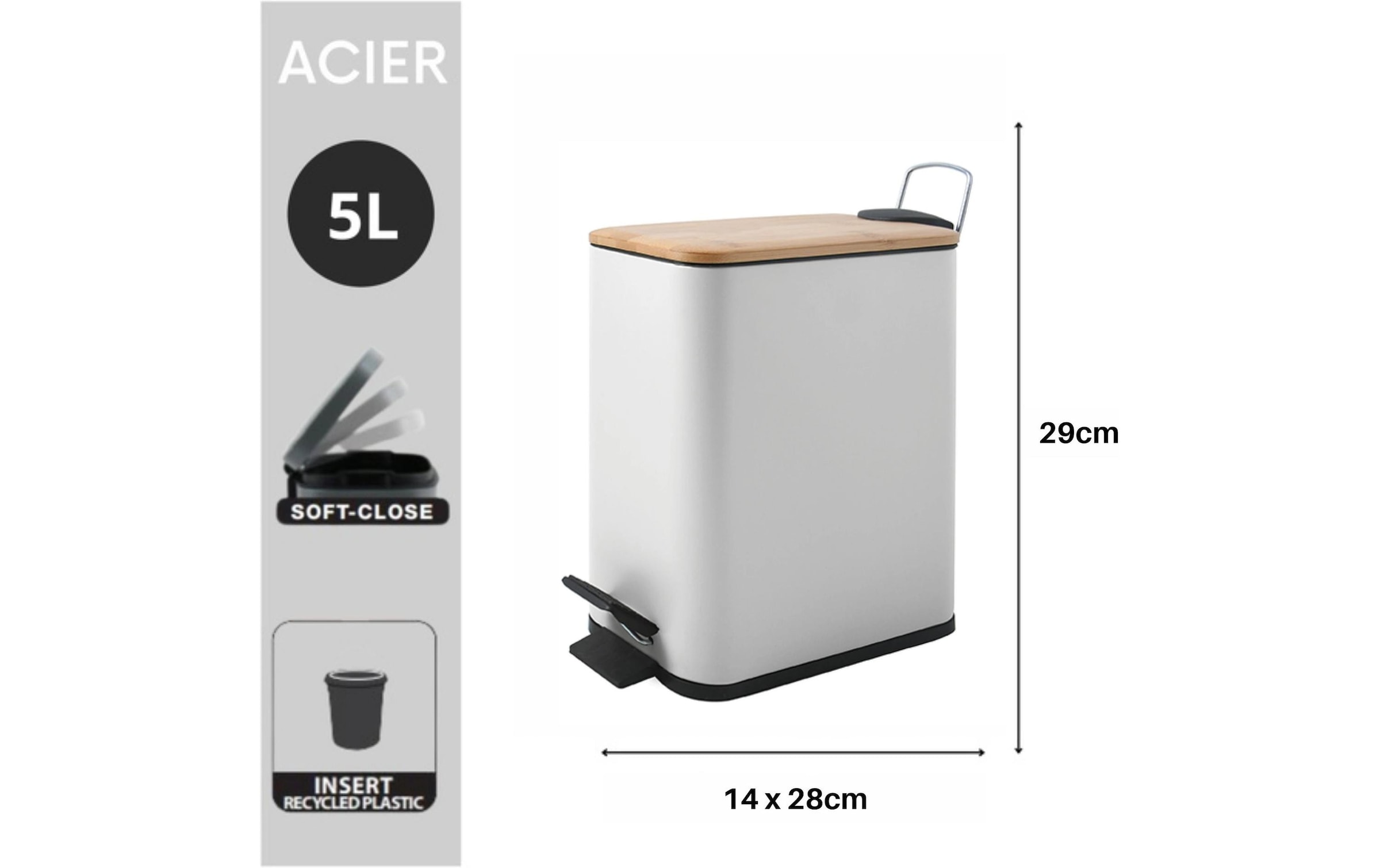 spirella Kosmetikeimer »Erik 5 l« 1 Behälter Kosmetikeimer mit Soft-Close und Inneneimer