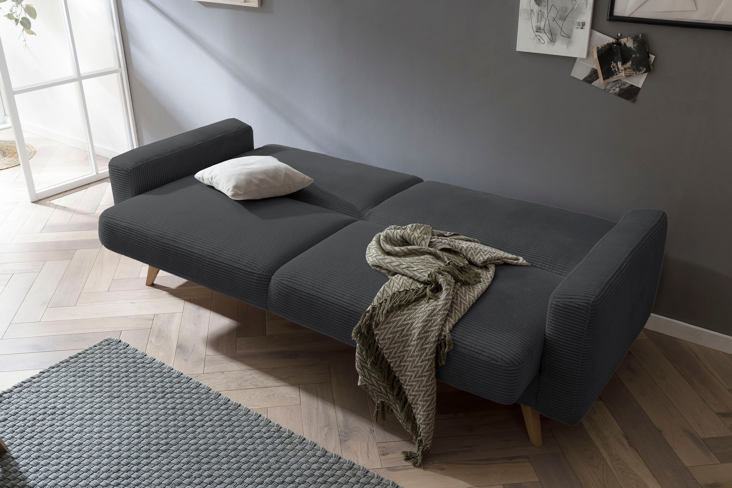 exxpo - sofa fashion 3-places »Samso, elegant und bequem, aktueller Cord Bezug, Kippcouch« hochwertige Verarbeitung, Schlafsofa inkl. Bettfunktion und Bettkasten