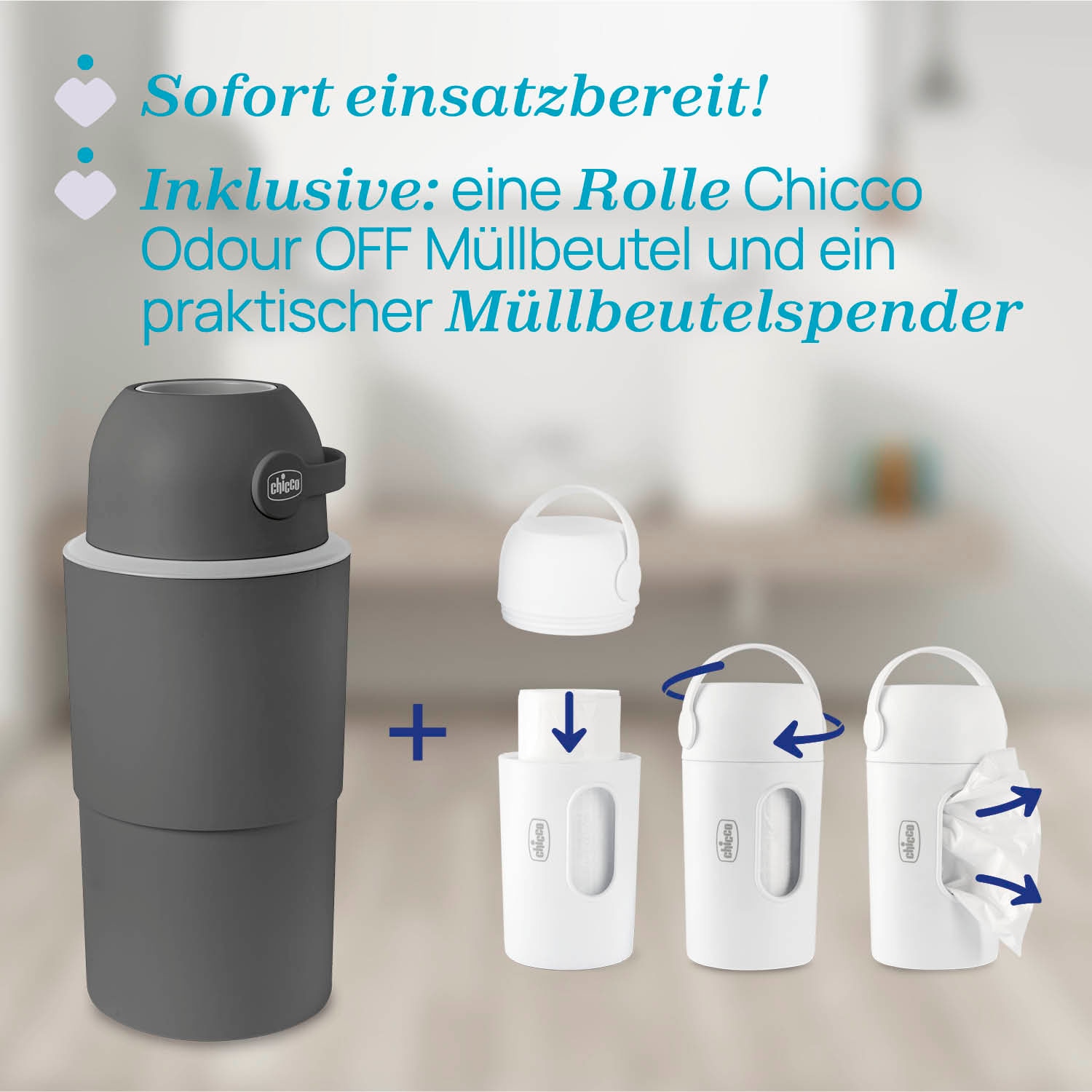 Chicco Windeleimer »Teleskop, Odour off XL« inklusive 1 Pck. Müllbeutel Odour Off und einem Müllbeutelspender