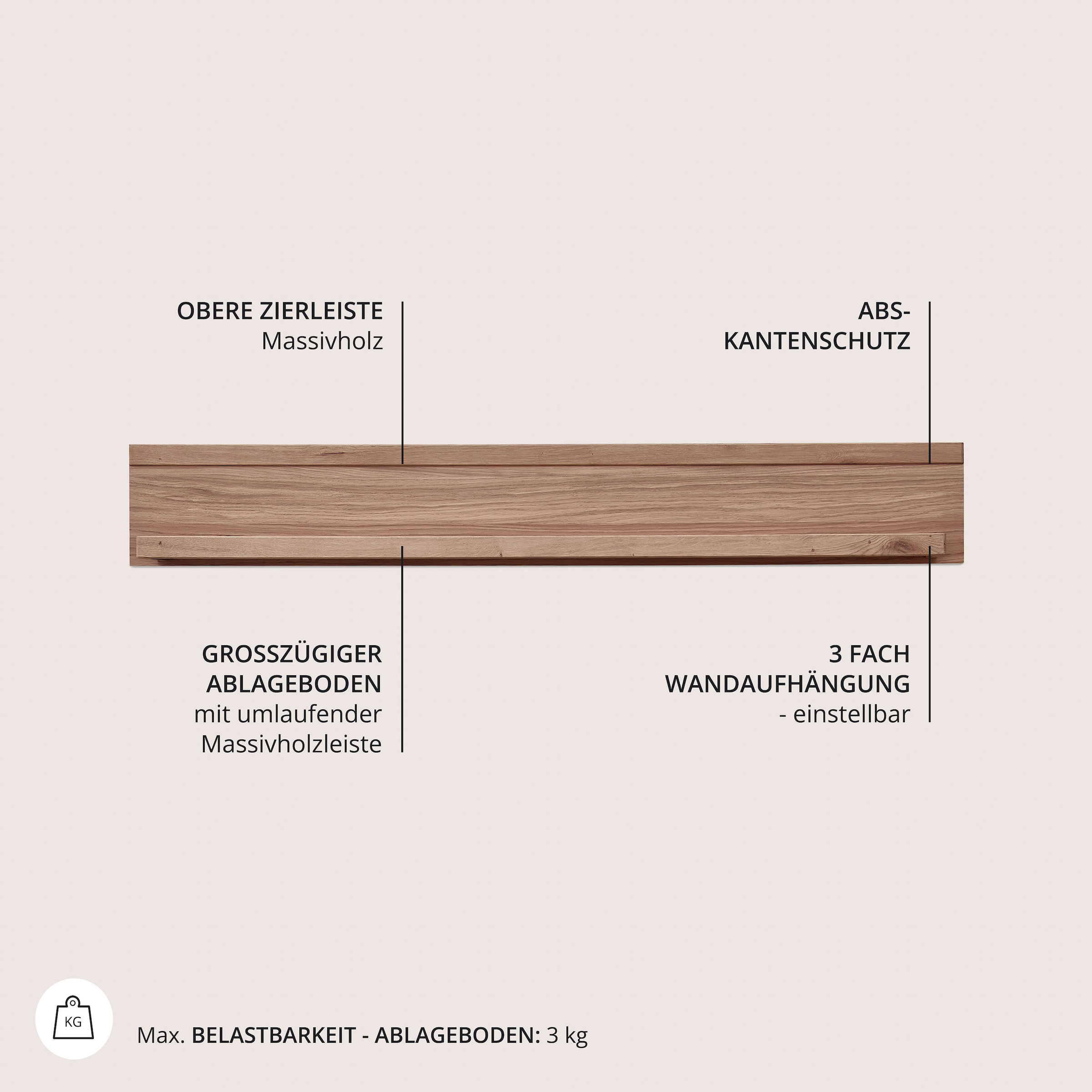 Wohnconcept Tableau mural »Donna Wandboard, 15x22x24 ( BxHxT)« 1 cuis tlg. Massivholzblende, 1 Boden