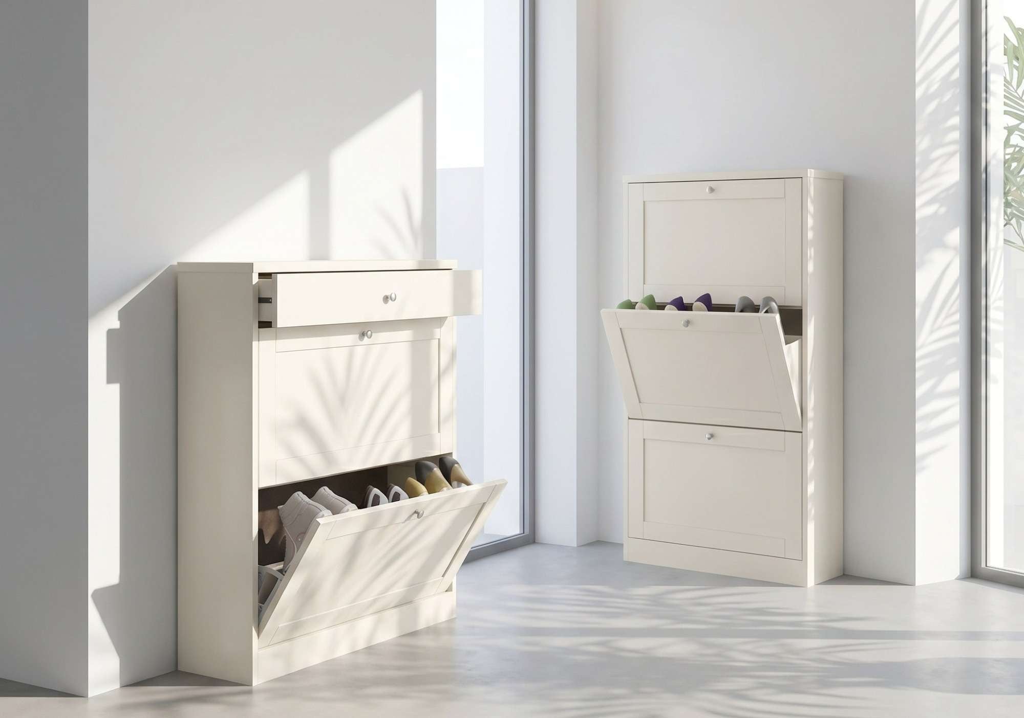 GOODproduct Armoire à chaussures »Heide« Largeur 70 cm, avec 3 volets et façade facettée, hauteur env. 130 cm