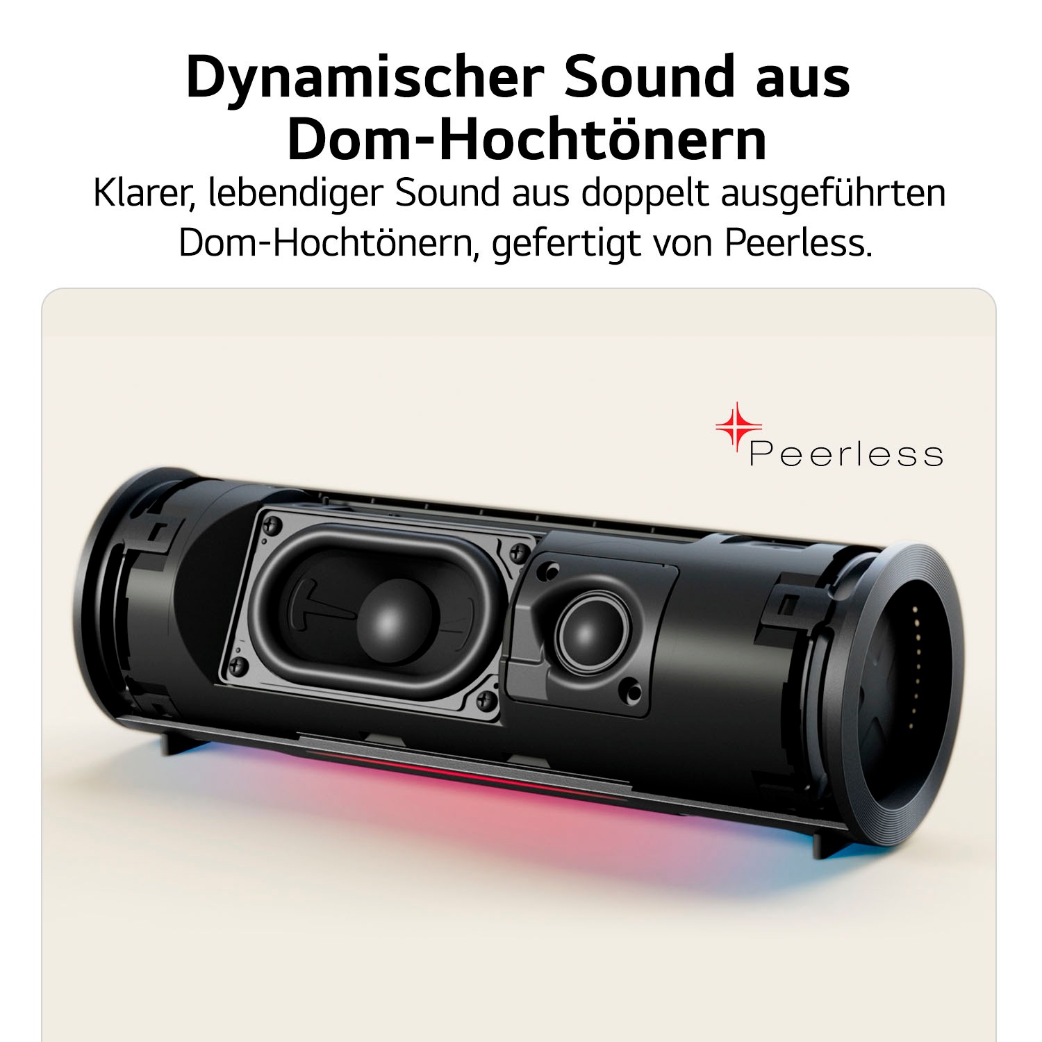 LG Bluetooth-Speaker »xboom GRAB« 1.1 (Bluetooth Apple Siri | Beleuchtungseffekte | EQ Modi | Extra Bass | Google Assistant | Lautstärkeanpassung | Multipoint Anbindung | Wireless Party Connect 30 W)
