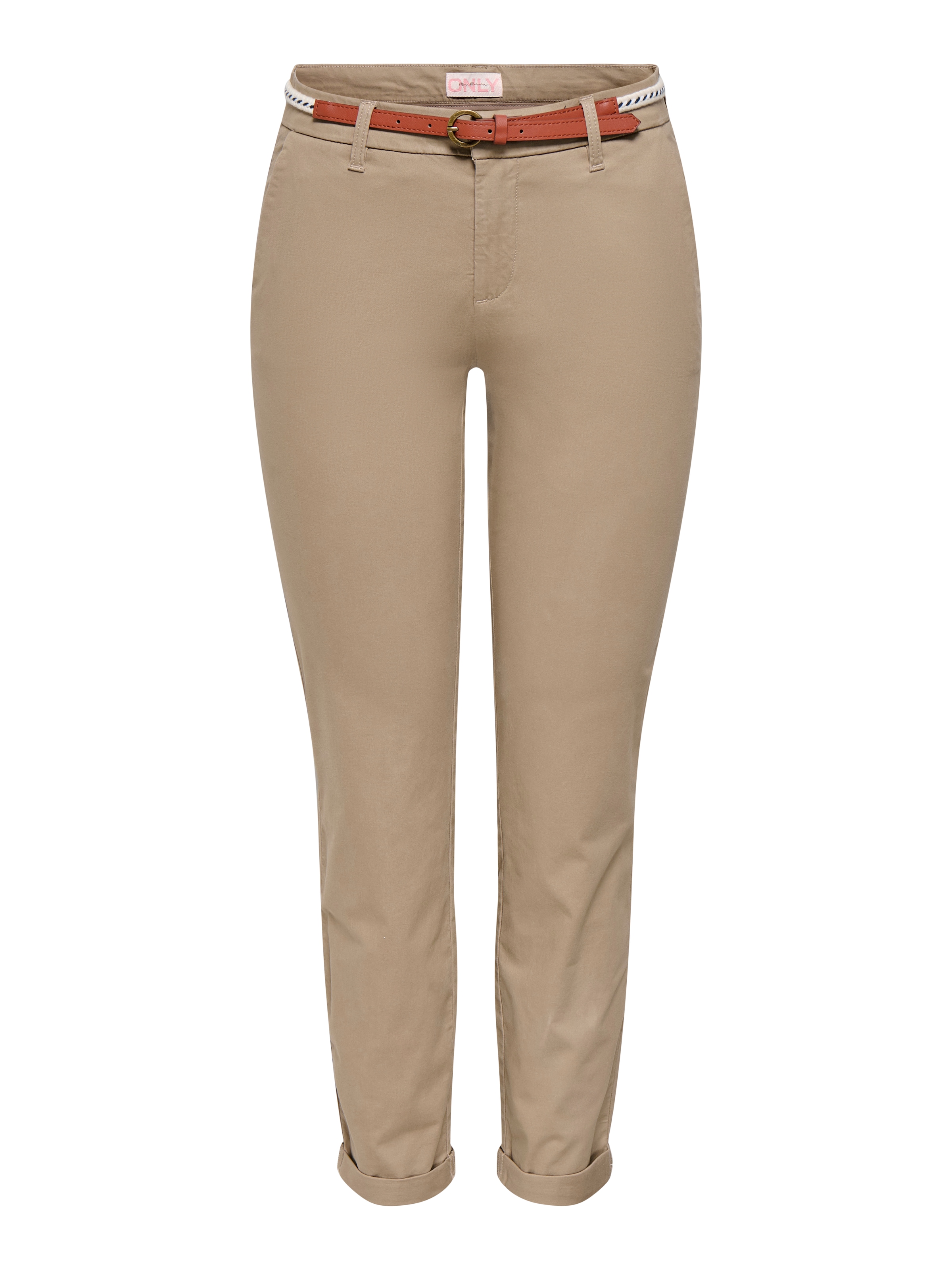 ONLY Chinohose »ONLBIANA – Chinohose mit Gürtel und Umschlagsaum«  slim fit, modisch, Web, Baumwollmischung